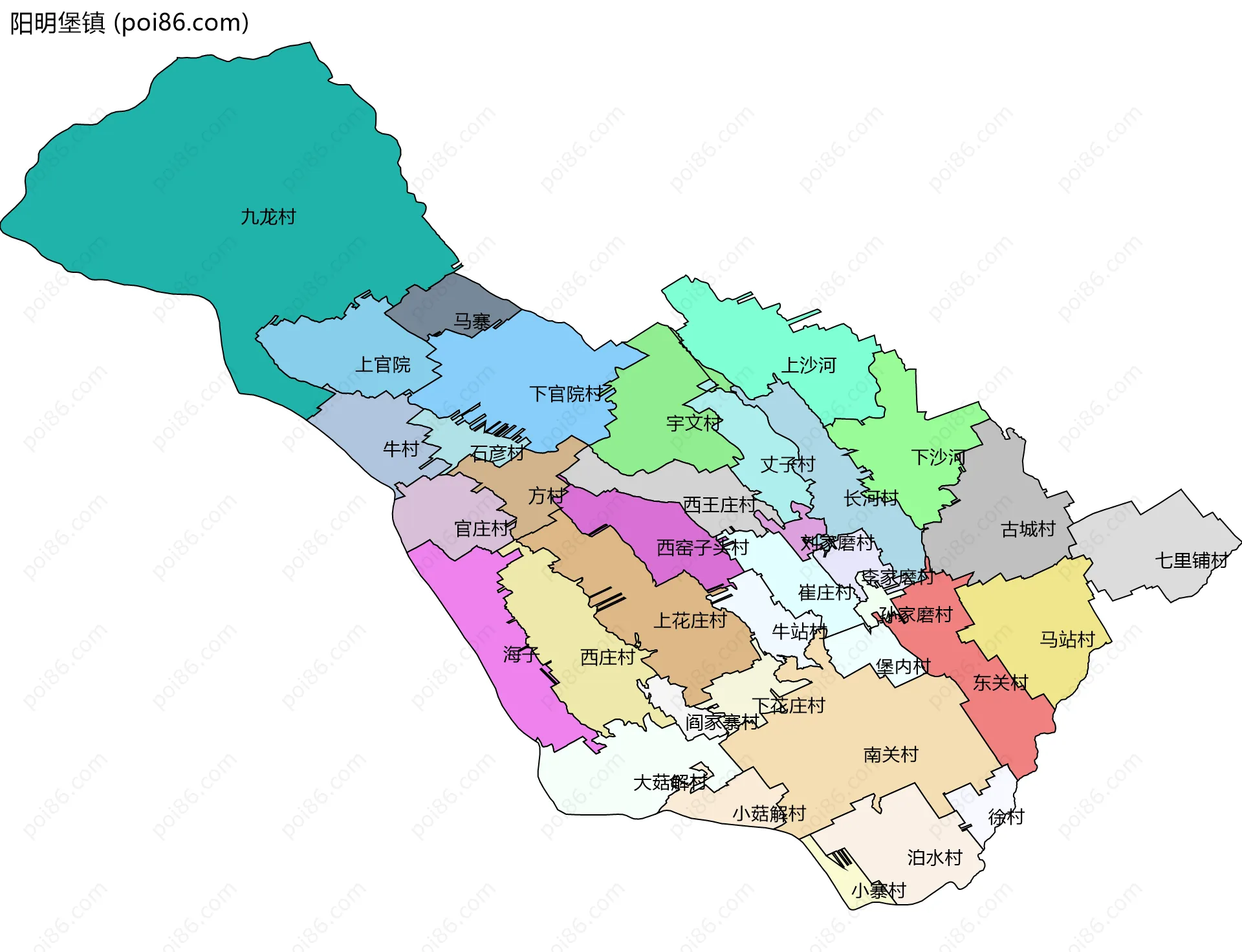 阳明堡镇边界地图(五级行政区划)