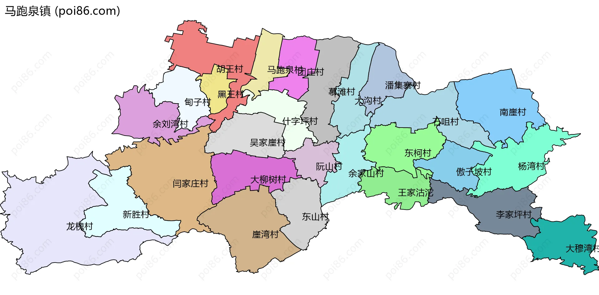 马跑泉镇边界地图(五级行政区划)