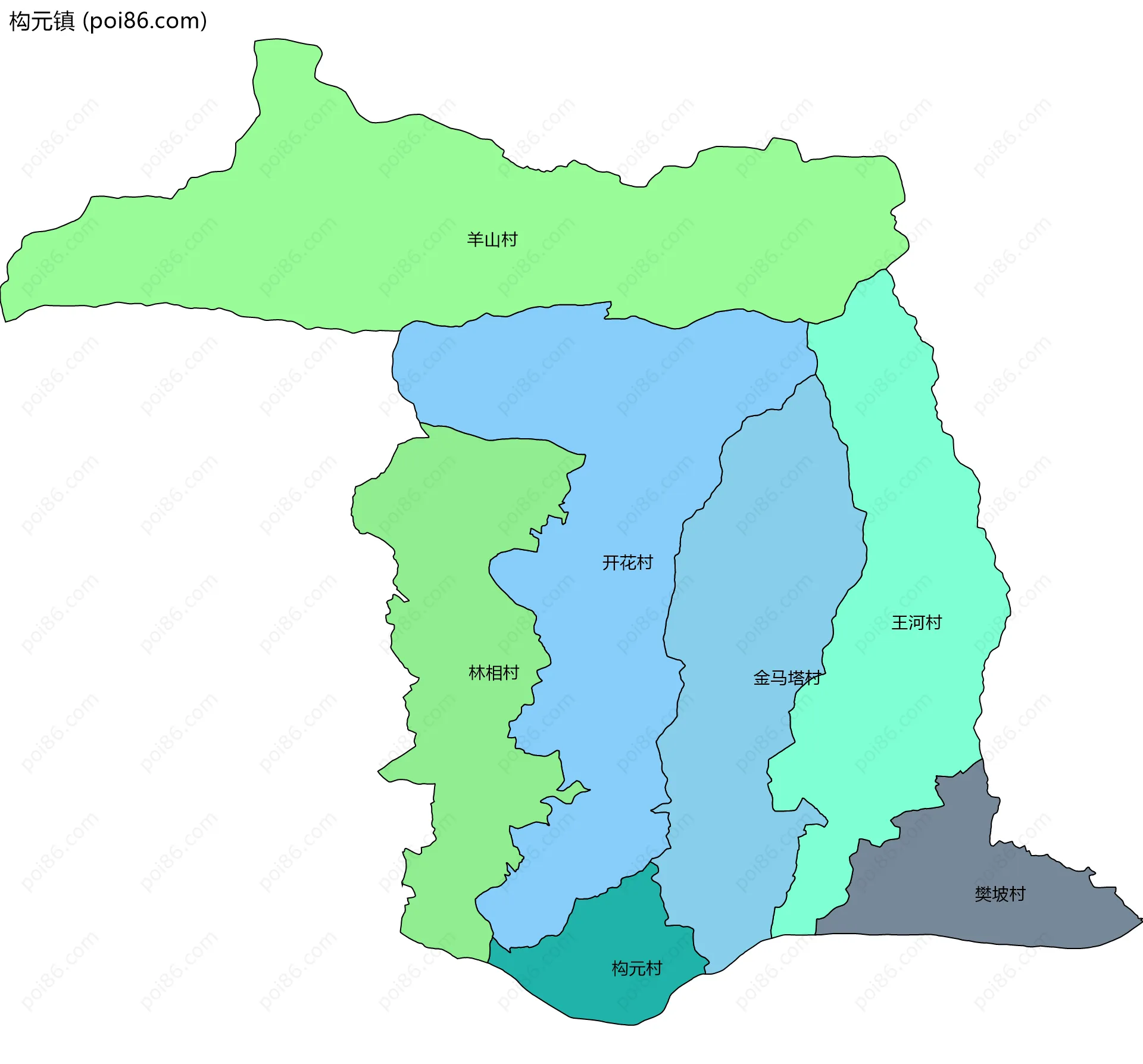 构元镇边界地图(五级行政区划)