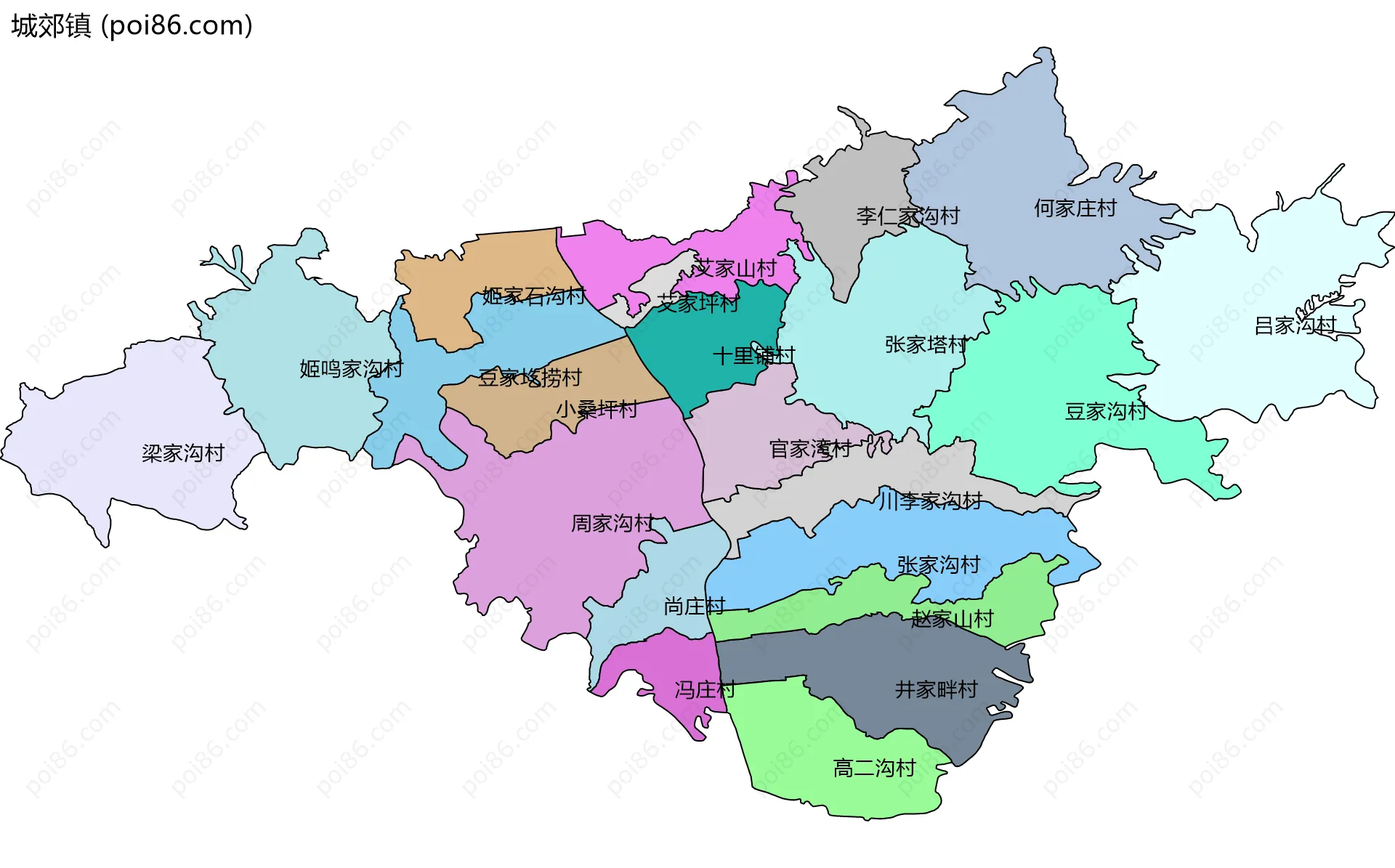 城郊镇边界地图(五级行政区划)