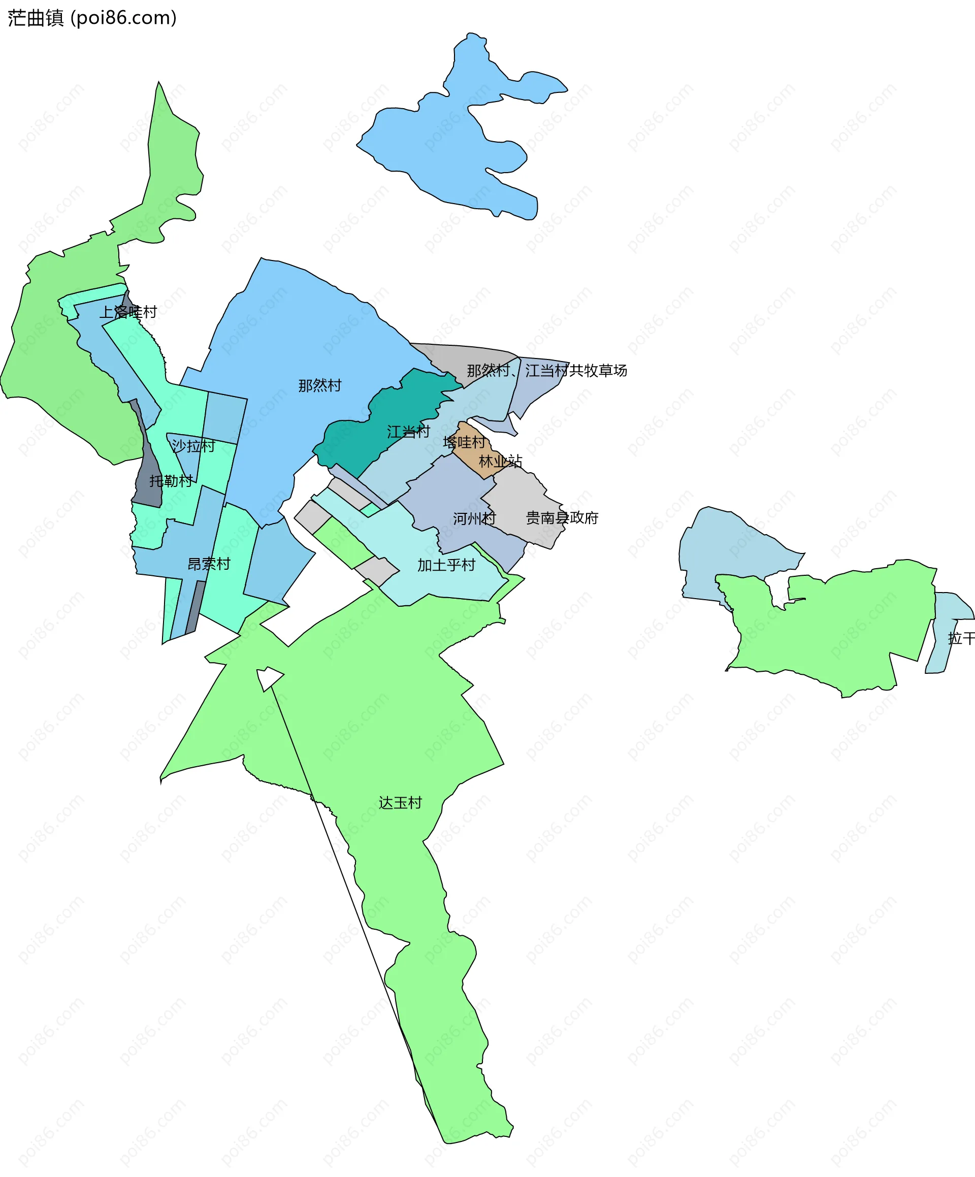 茫曲镇边界地图(五级行政区划)