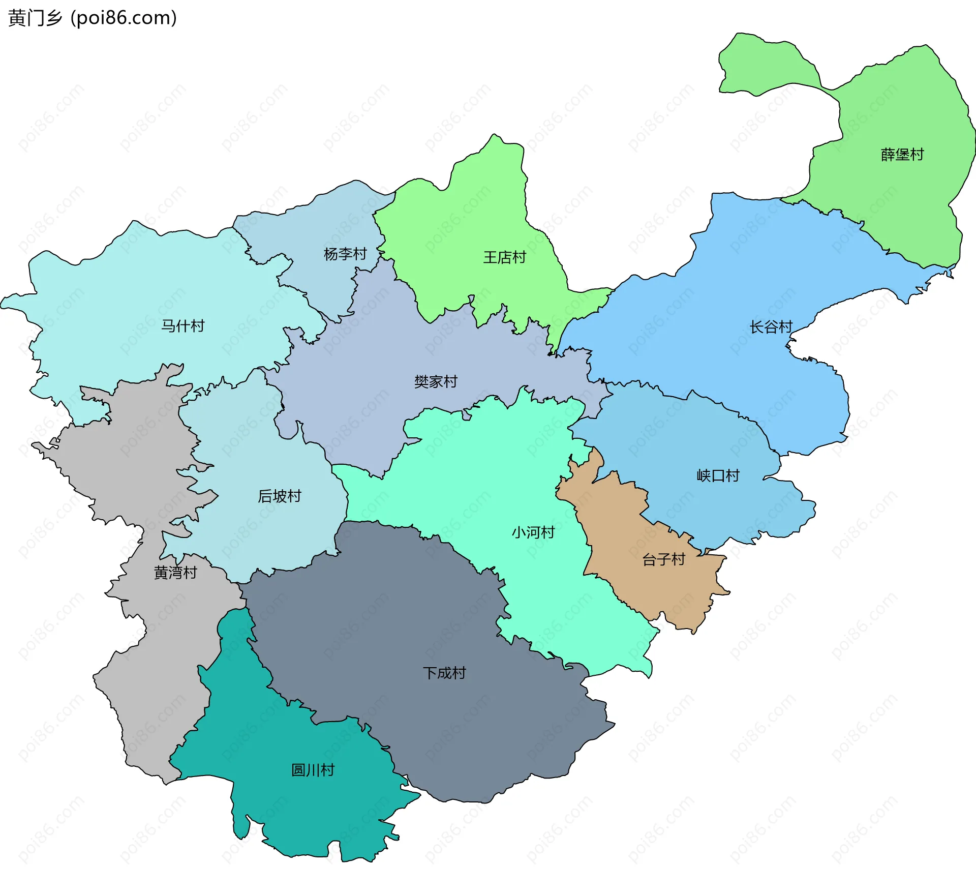 黄门乡边界地图(五级行政区划)