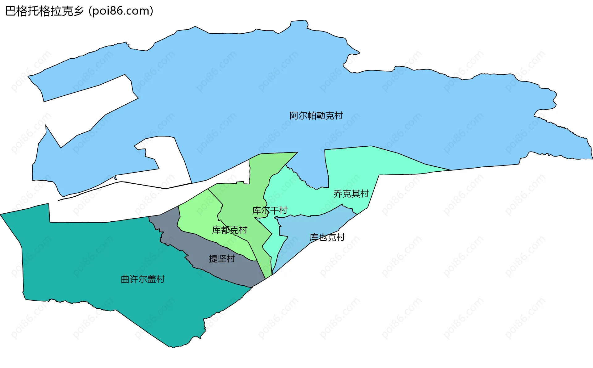巴格托格拉克乡边界地图(五级行政区划)