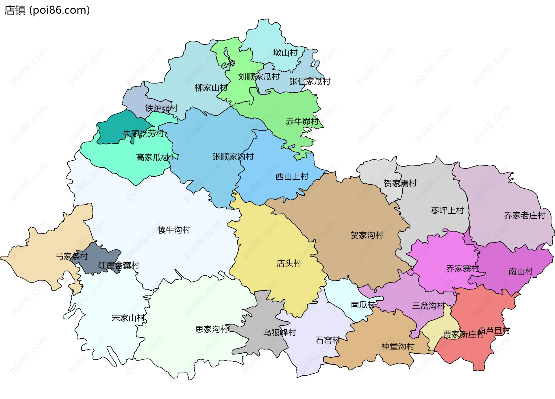 店镇边界地图(五级行政区划)