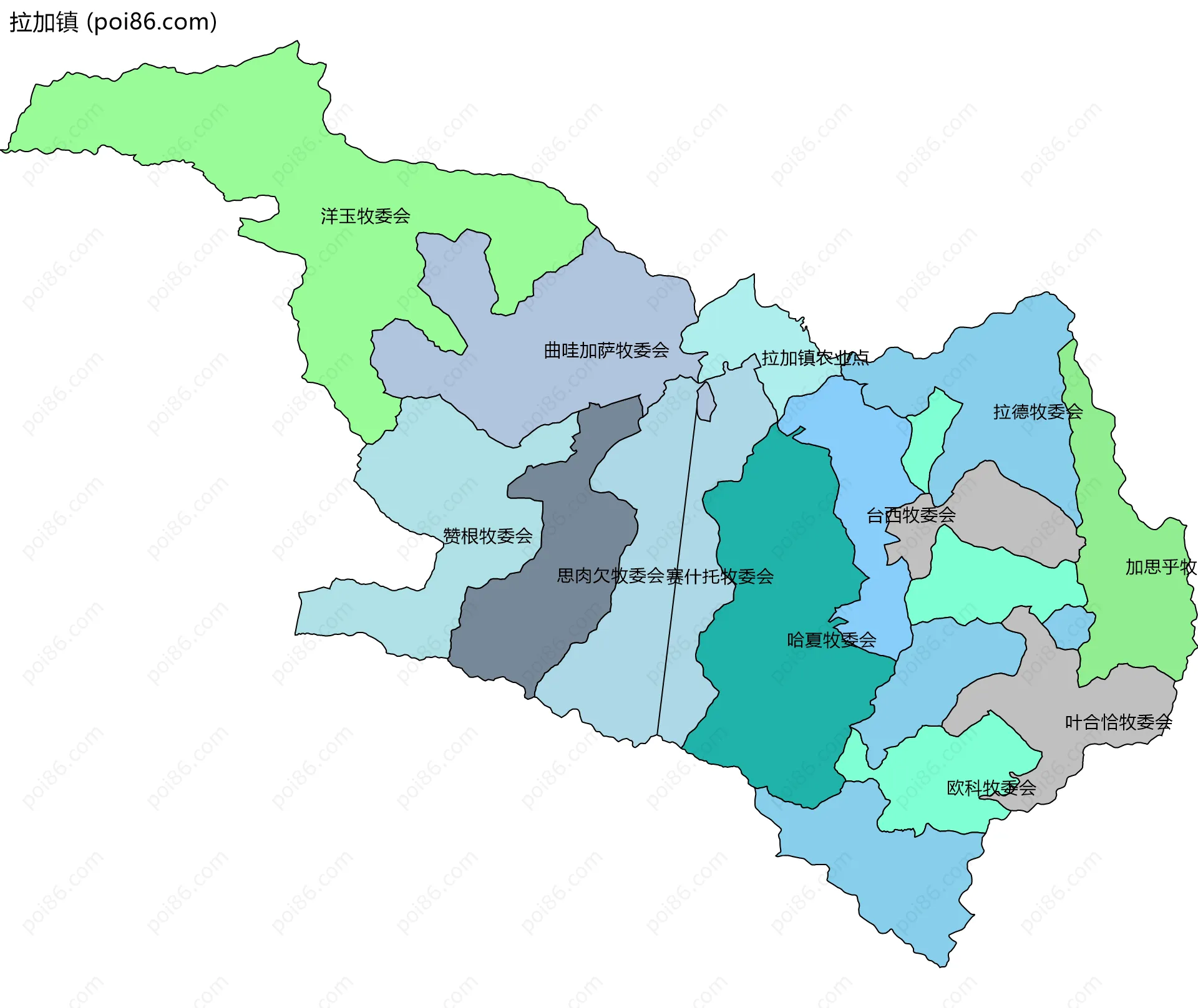 拉加镇边界地图(五级行政区划)