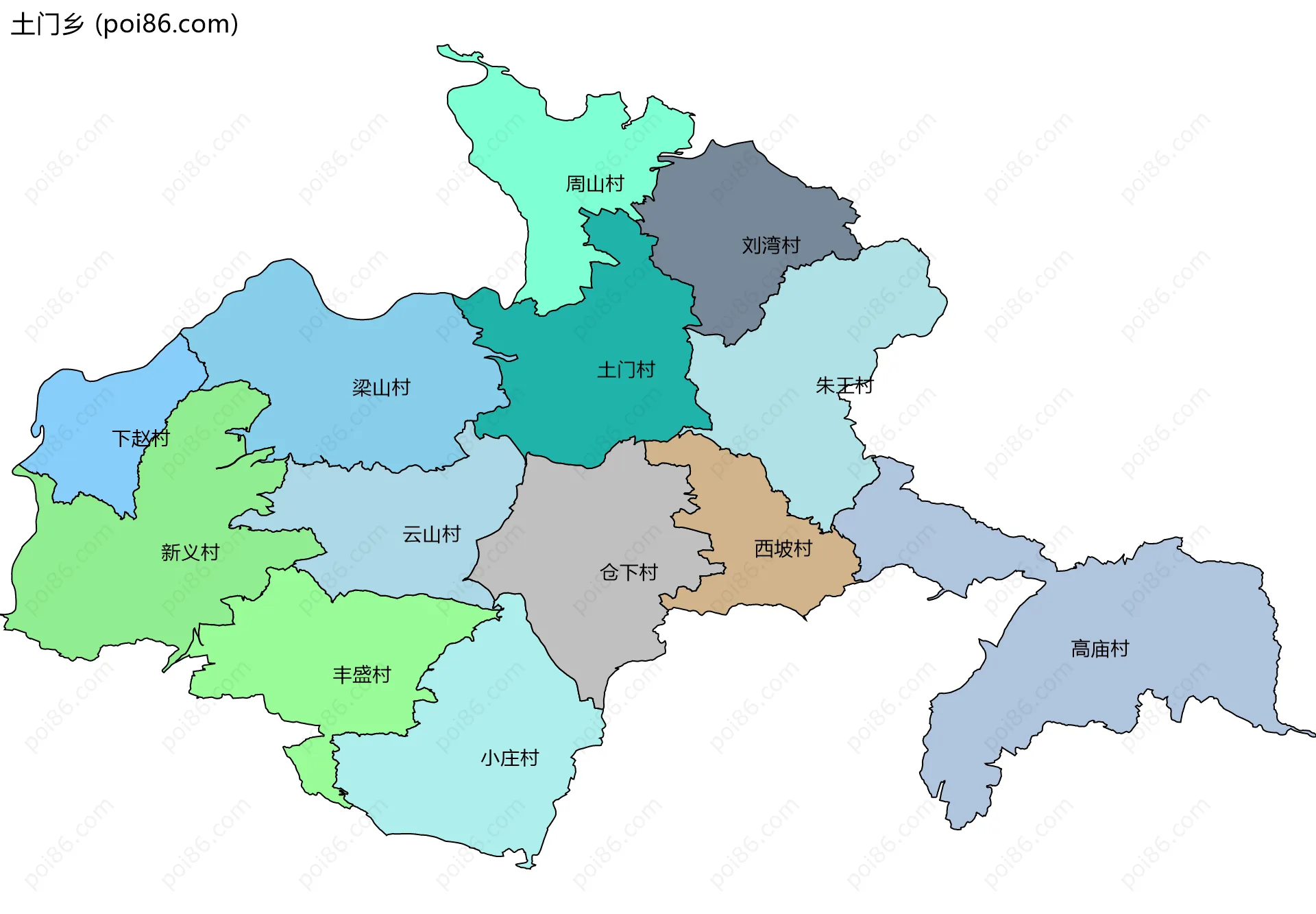 土门乡边界地图(五级行政区划)