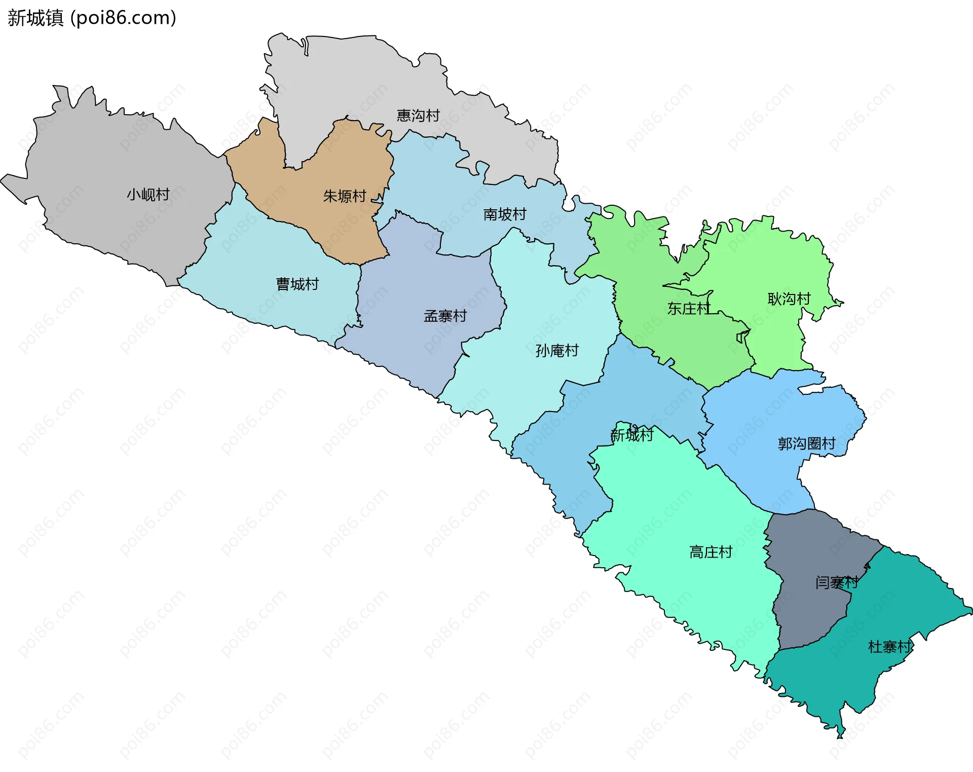 新城镇边界地图(五级行政区划)