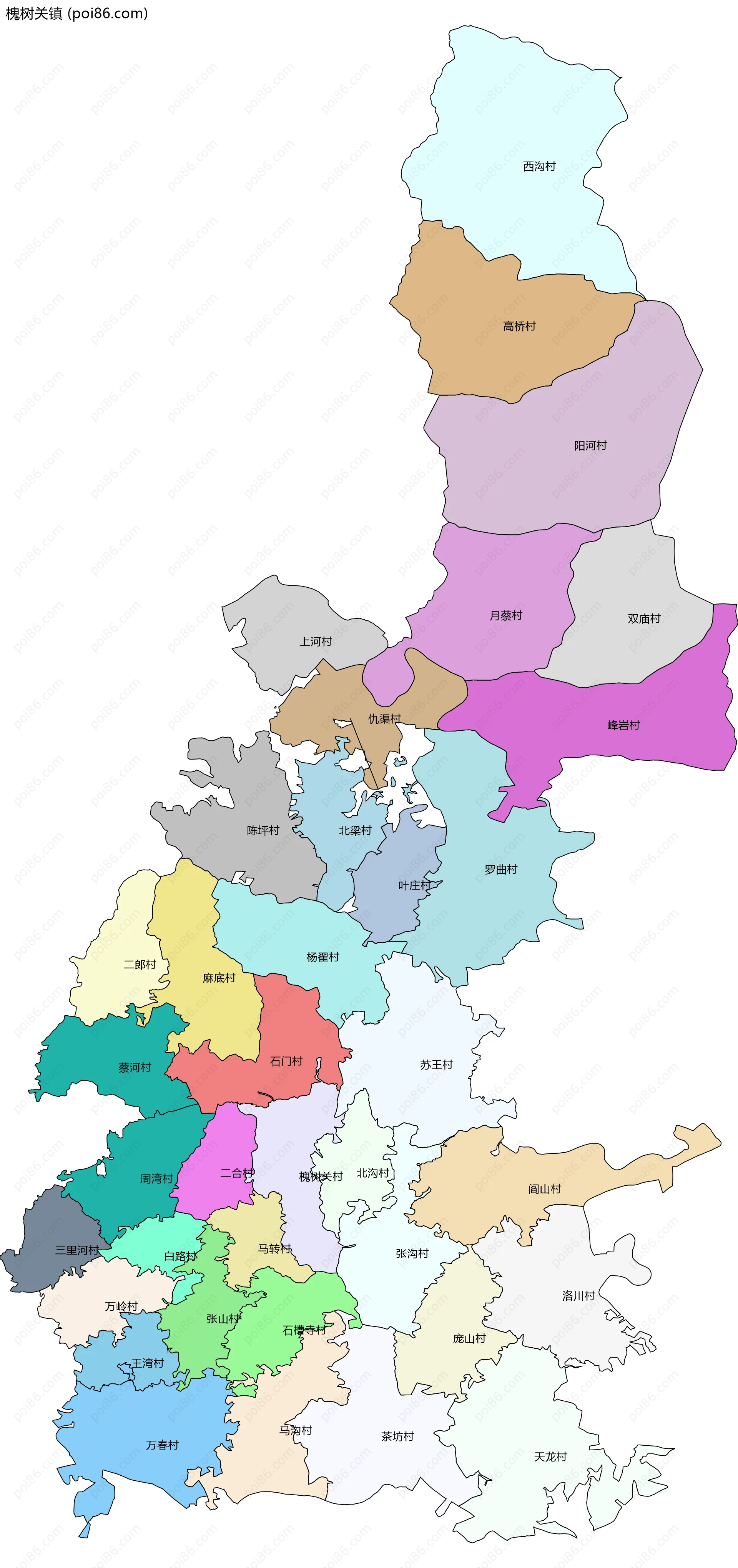 槐树关镇边界地图(五级行政区划)