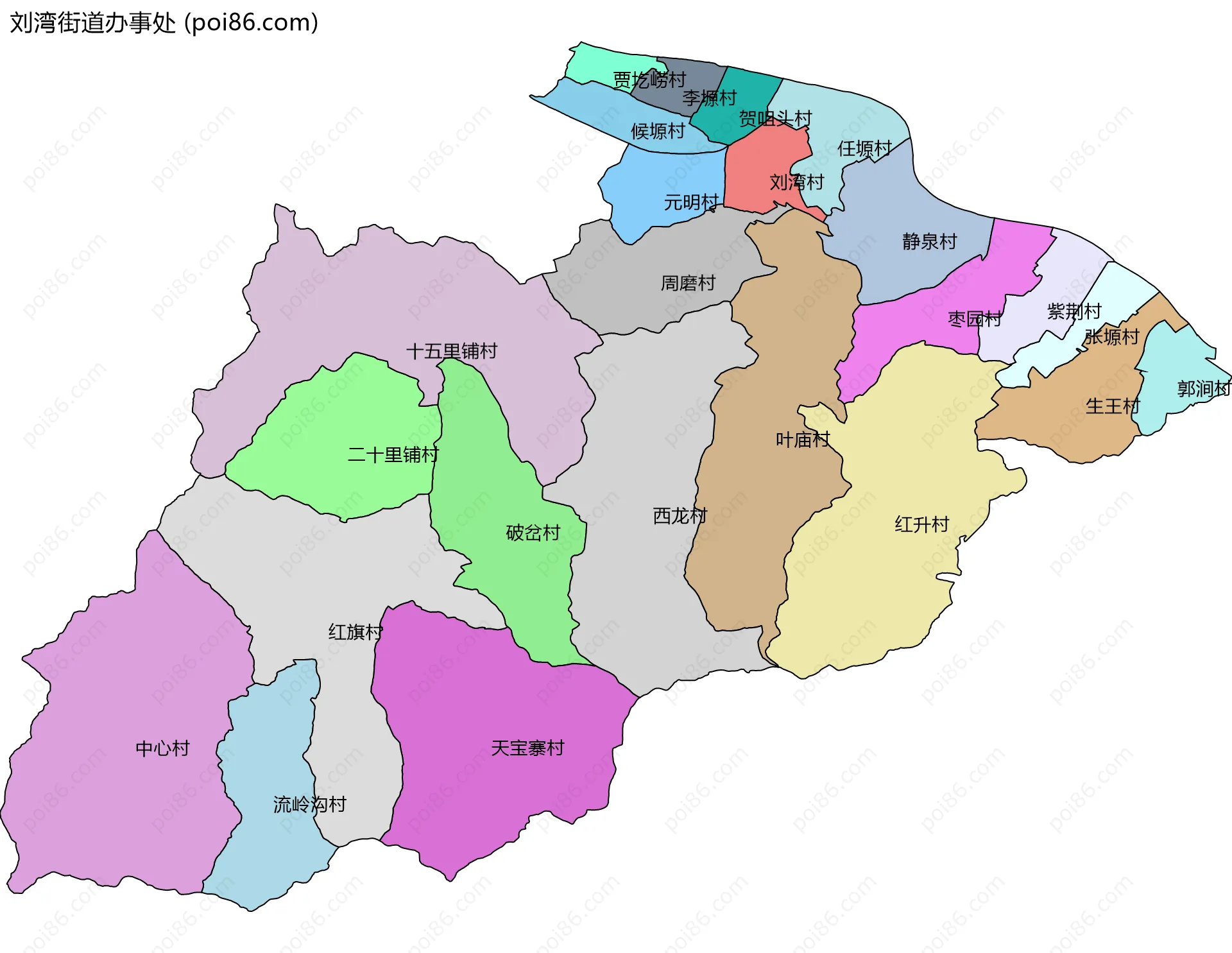 刘湾街道办事处边界地图(五级行政区划)