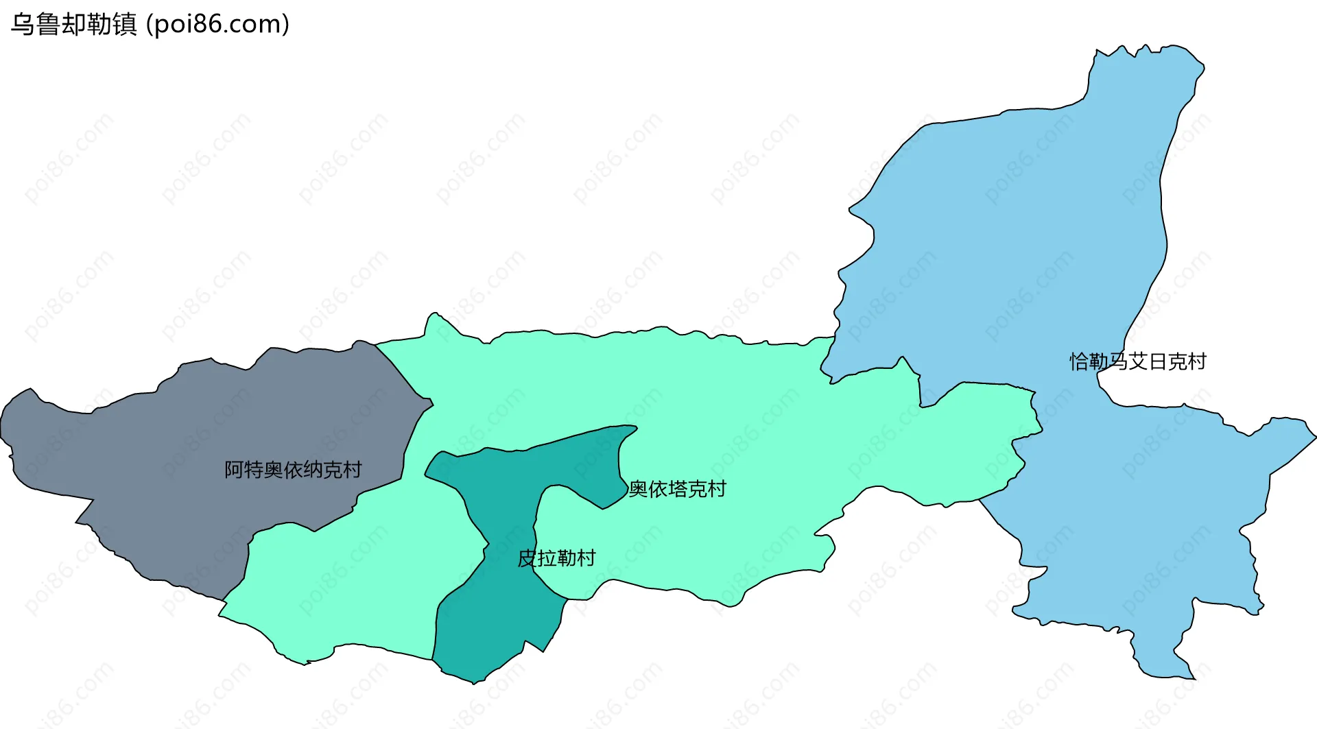 乌鲁却勒镇边界地图(五级行政区划)