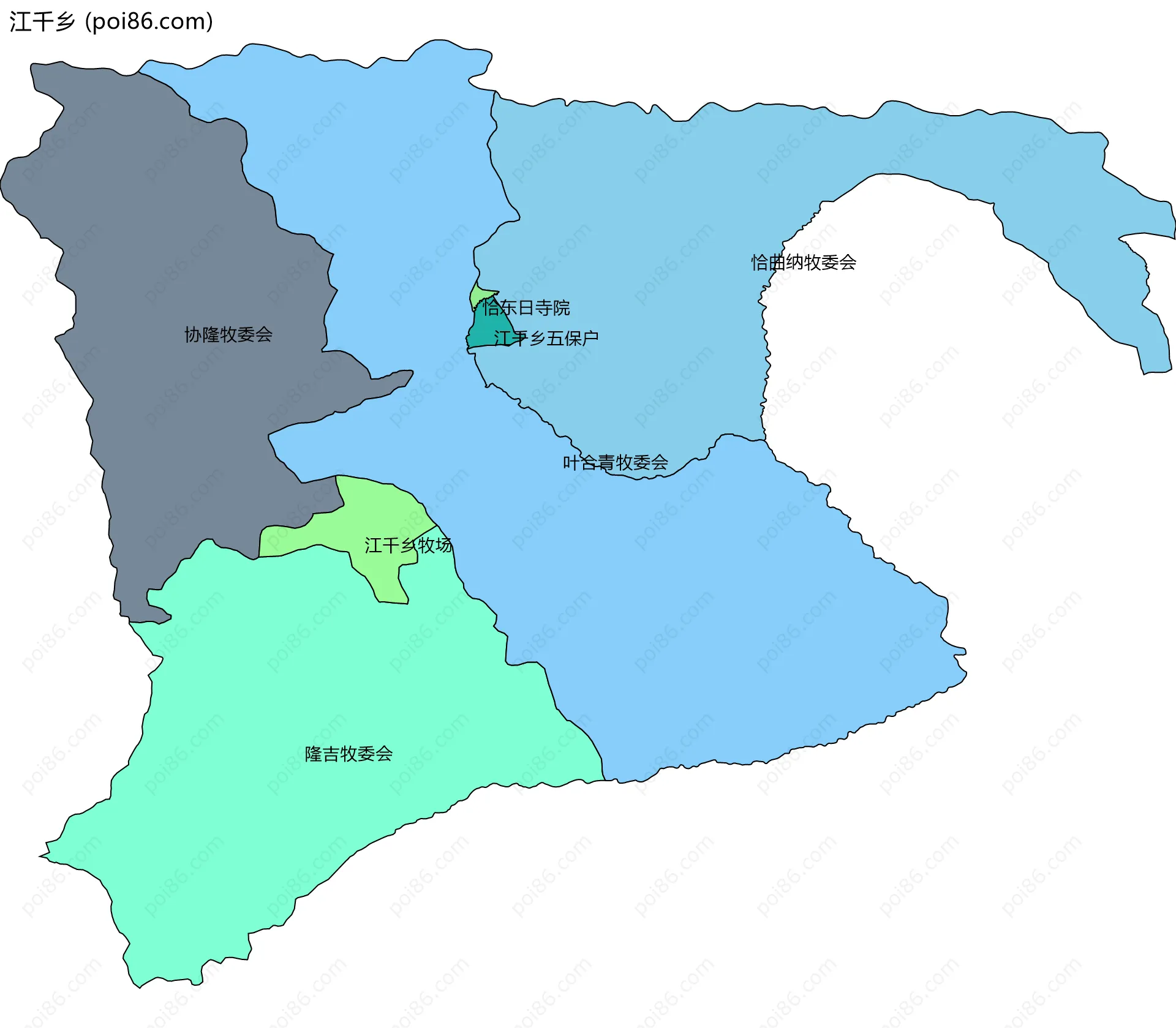江千乡边界地图(五级行政区划)
