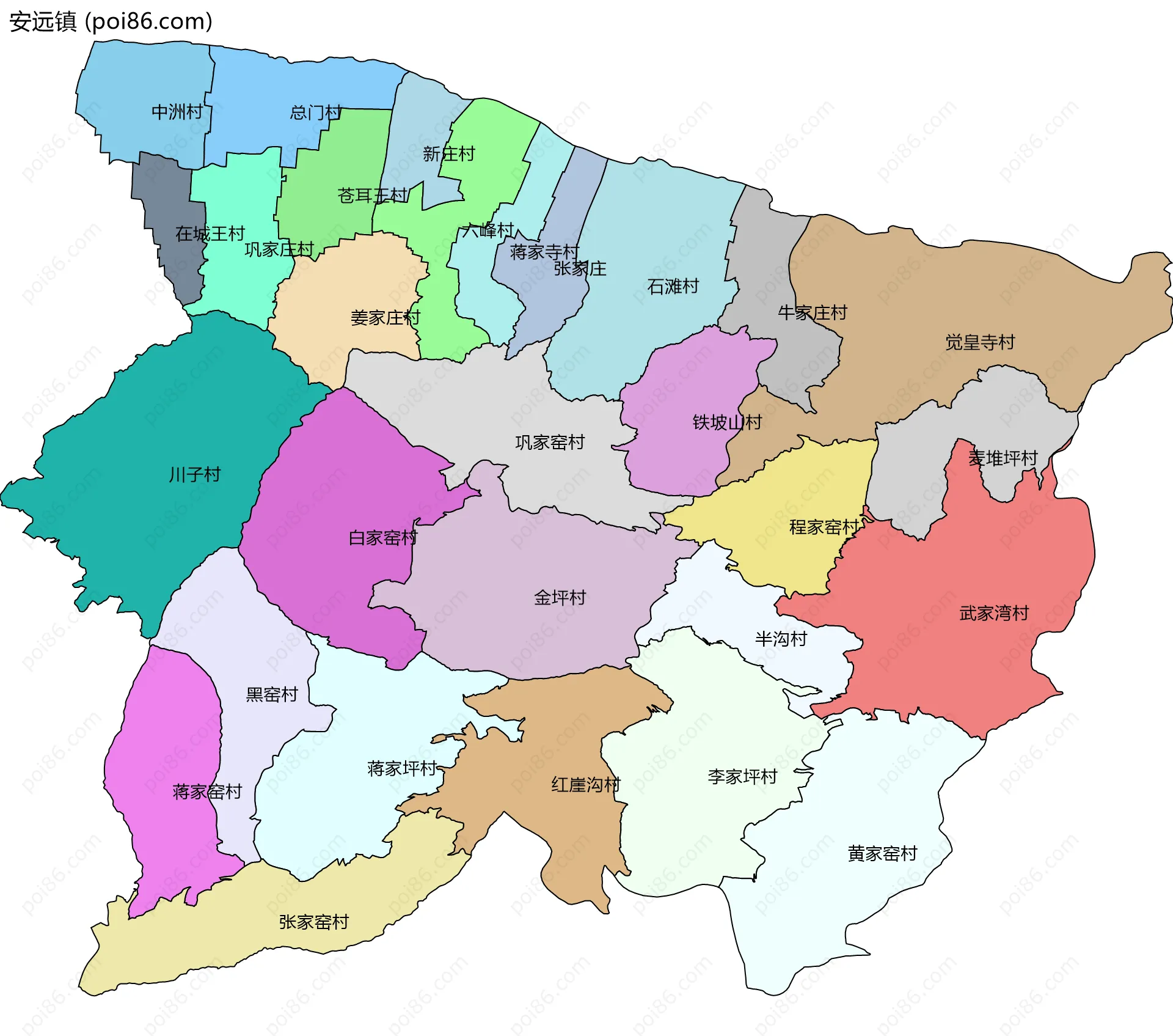 安远镇边界地图(五级行政区划)