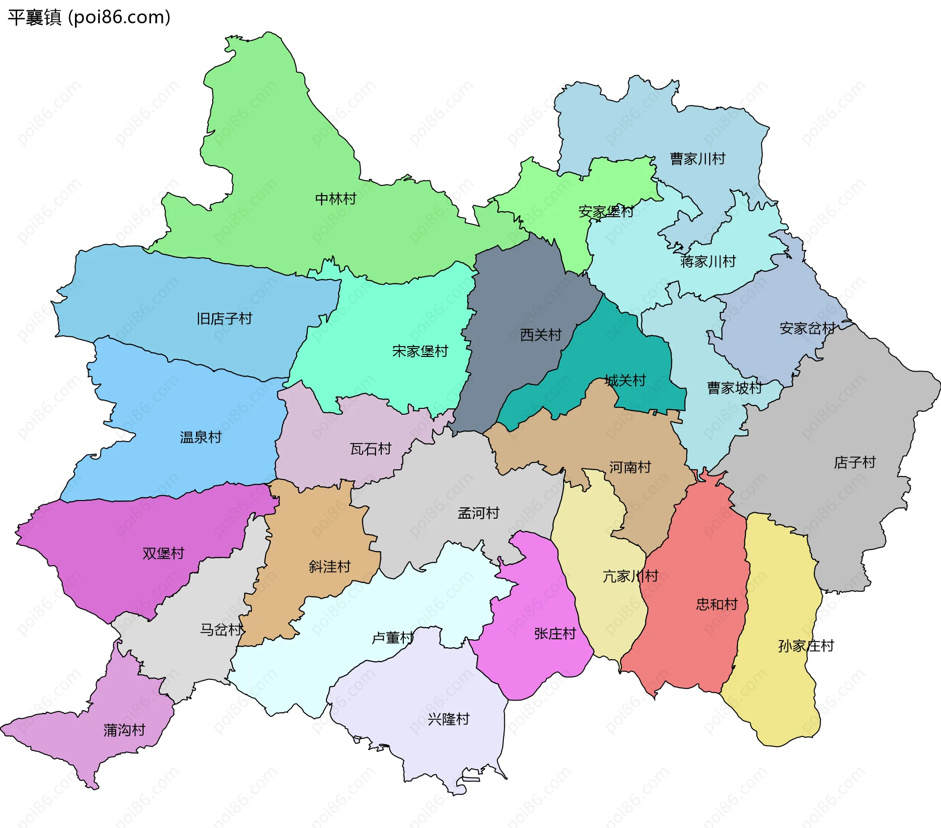 平襄镇边界地图(五级行政区划)