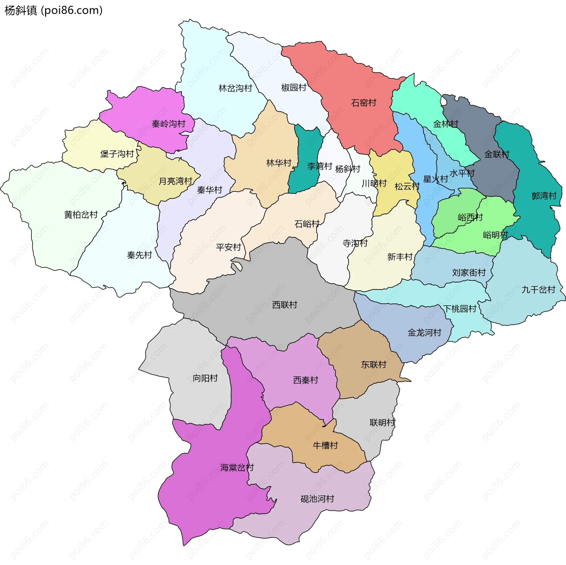 杨斜镇边界地图(五级行政区划)