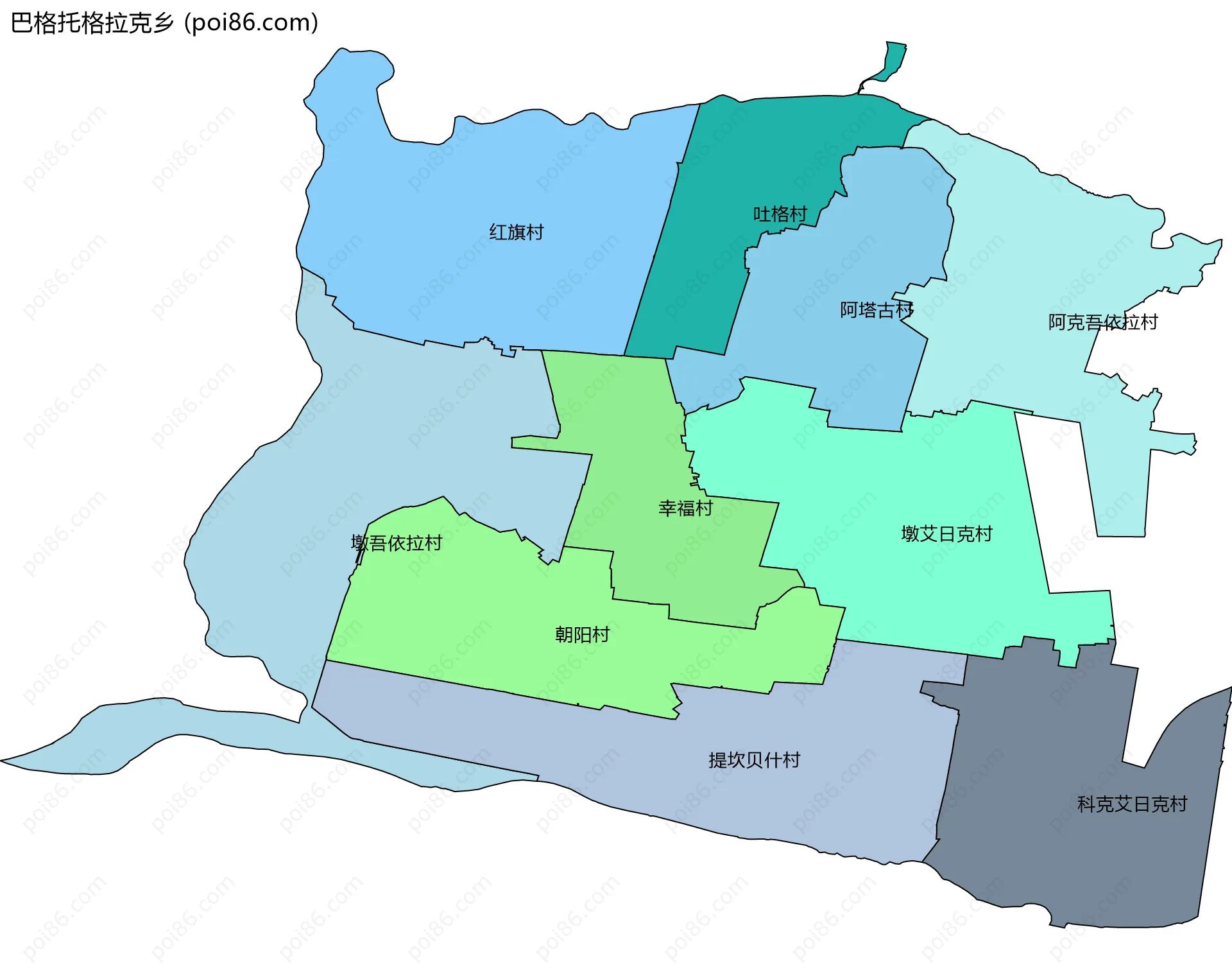 巴格托格拉克乡边界地图(五级行政区划)