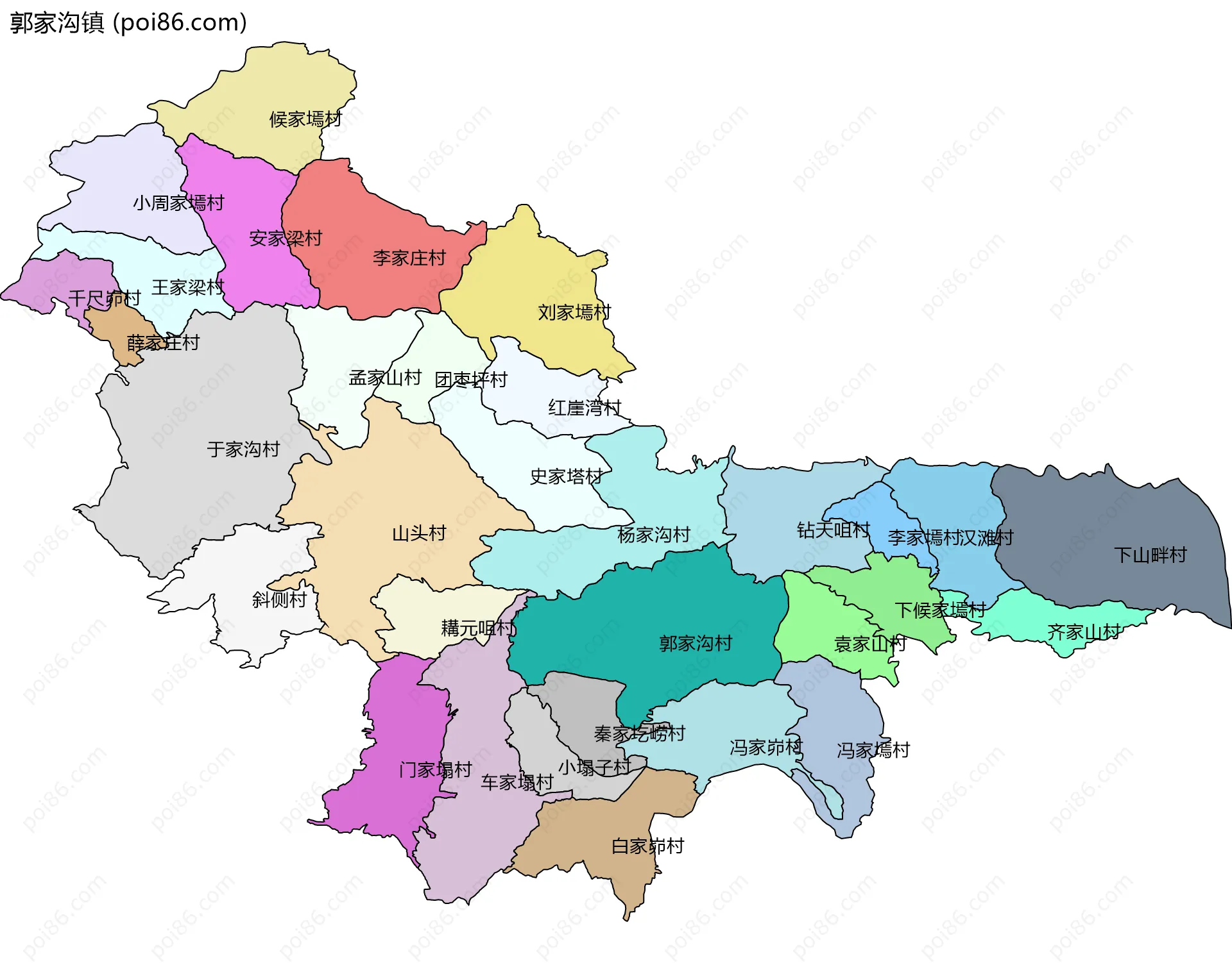 郭家沟镇边界地图(五级行政区划)