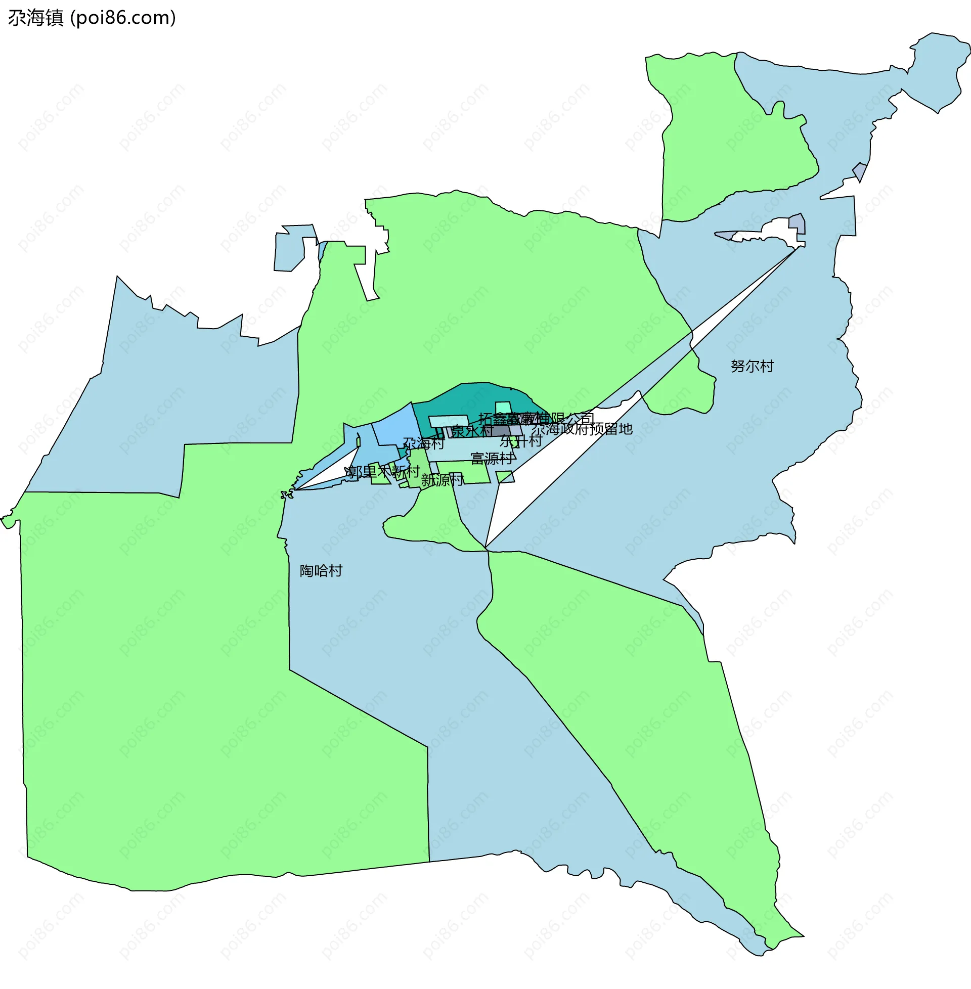 尕海镇边界地图(五级行政区划)