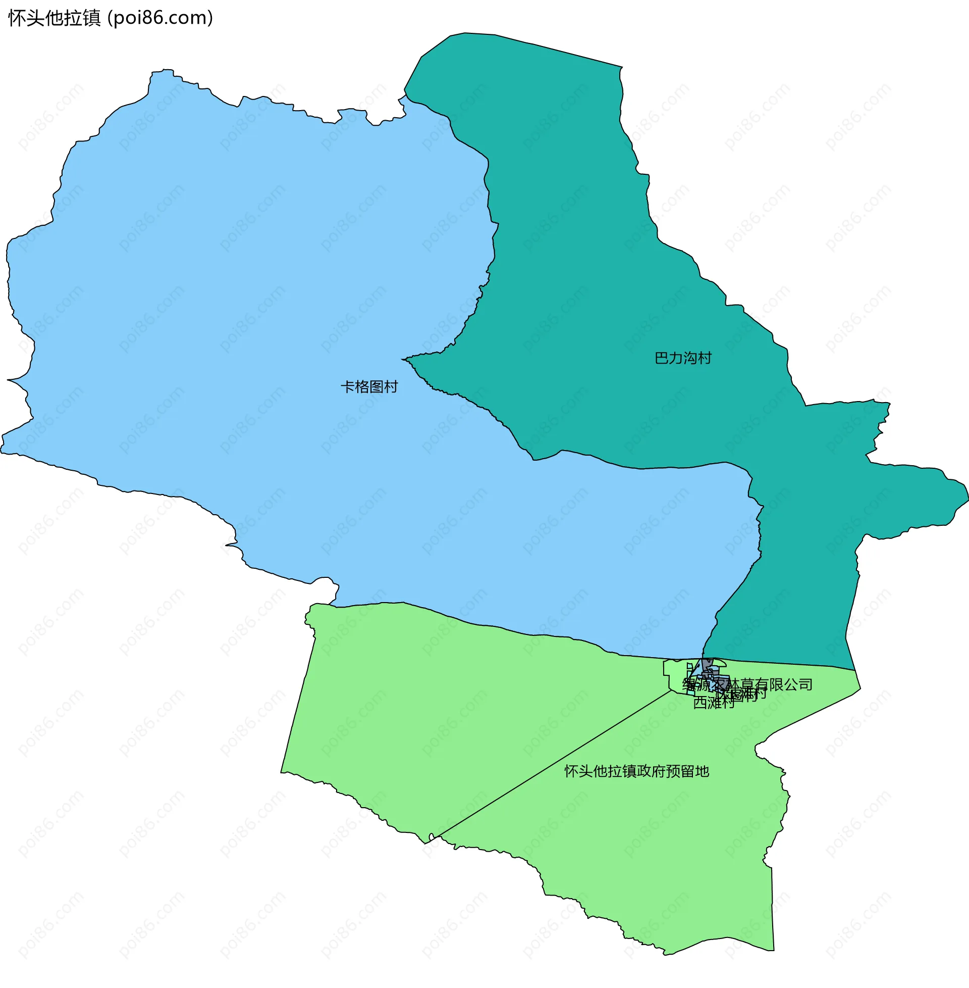 怀头他拉镇边界地图(五级行政区划)