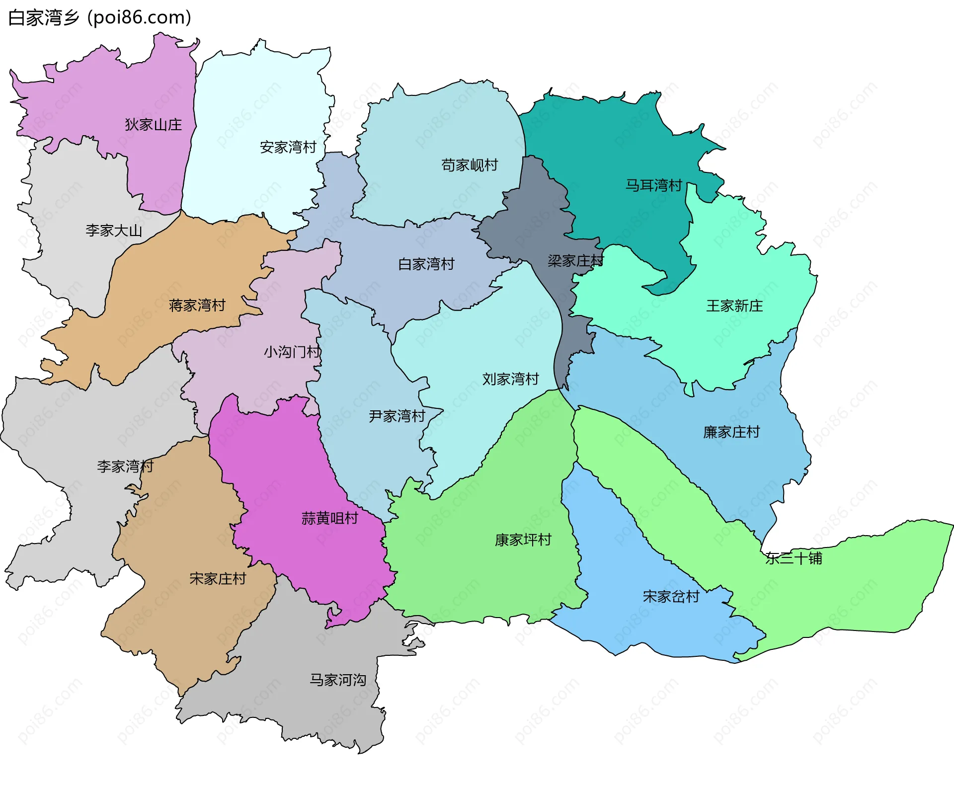 白家湾乡边界地图(五级行政区划)