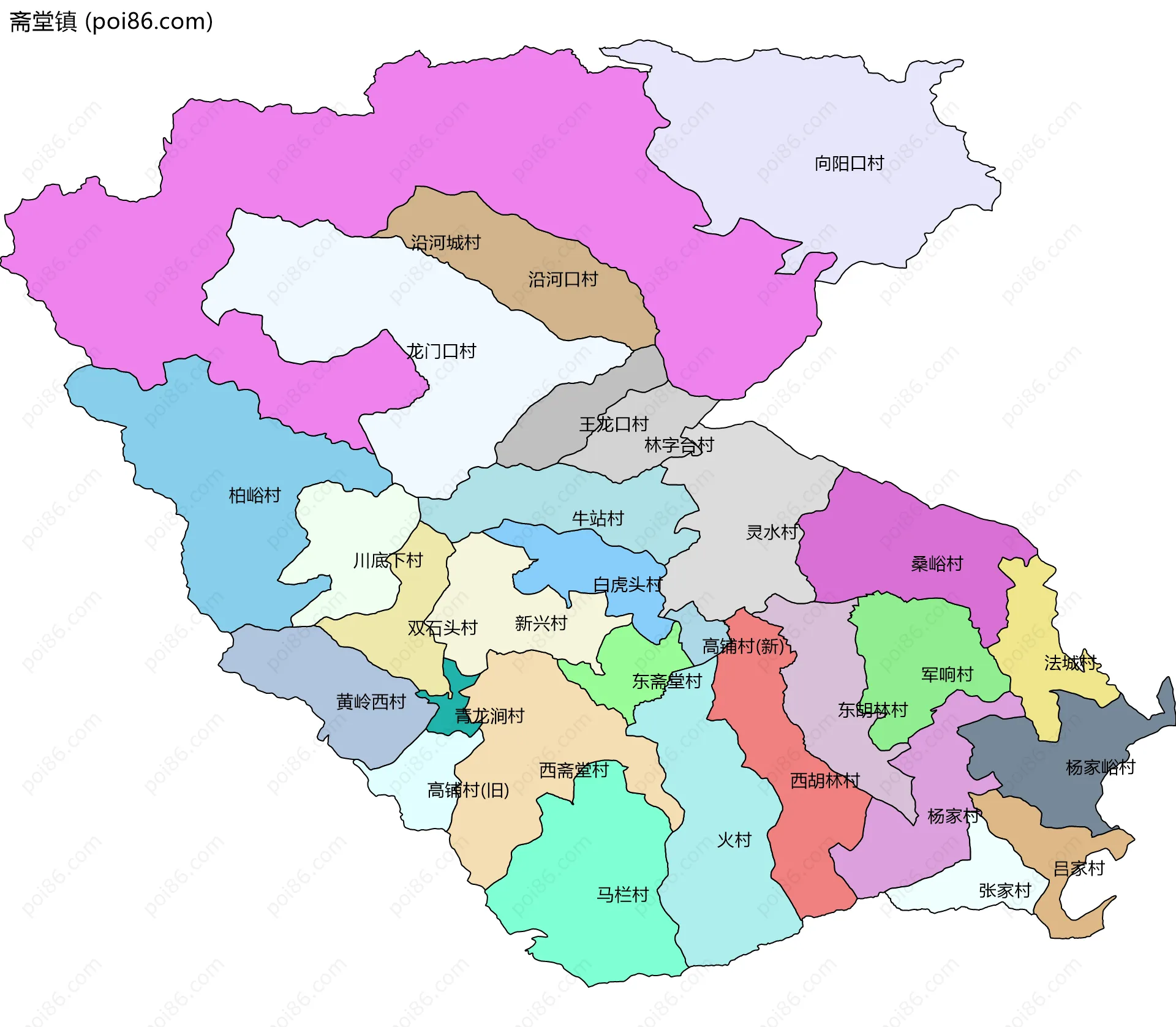 斋堂镇边界地图(五级行政区划)