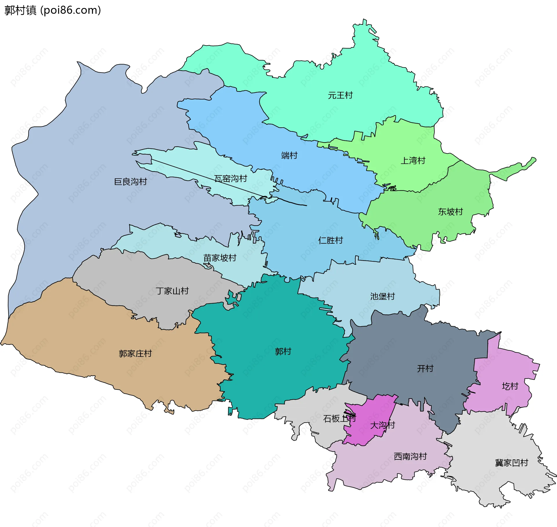 郭村镇边界地图(五级行政区划)