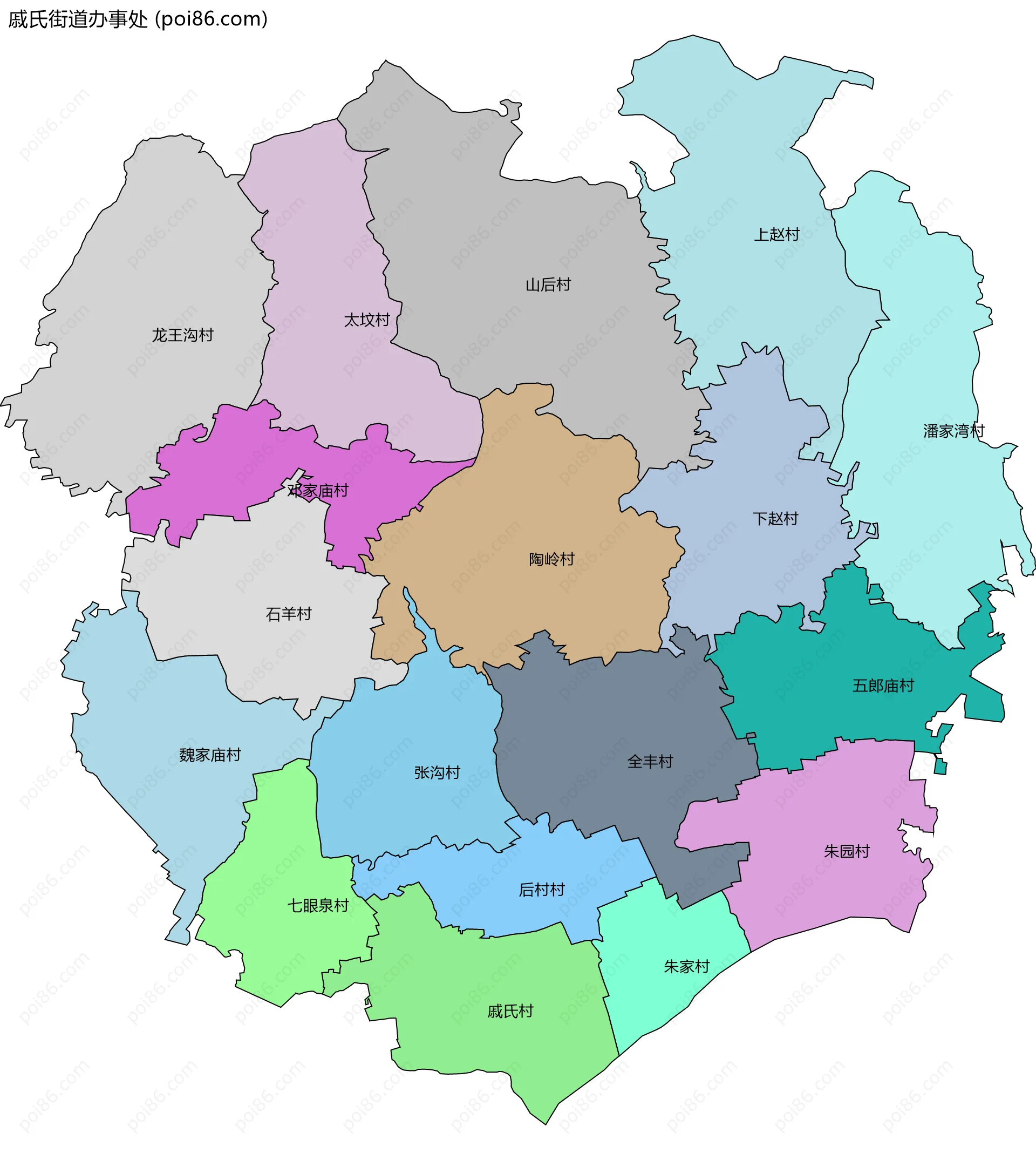 戚氏街道办事处边界地图(五级行政区划)