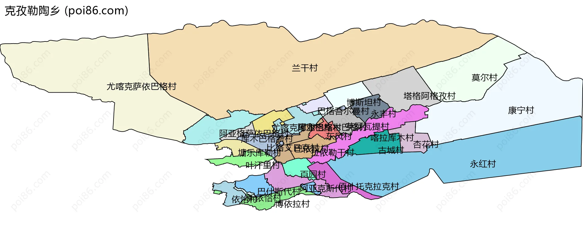 克孜勒陶乡边界地图(五级行政区划)