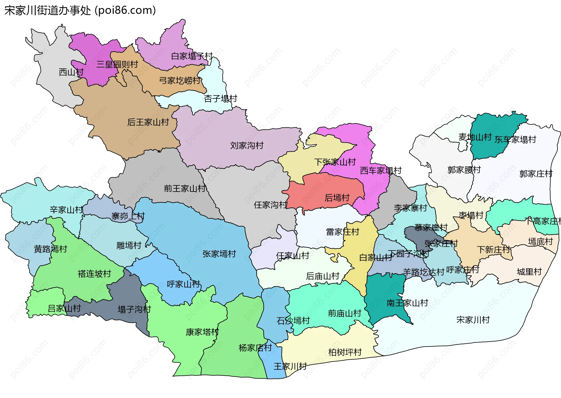 宋家川街道办事处边界地图(五级行政区划)