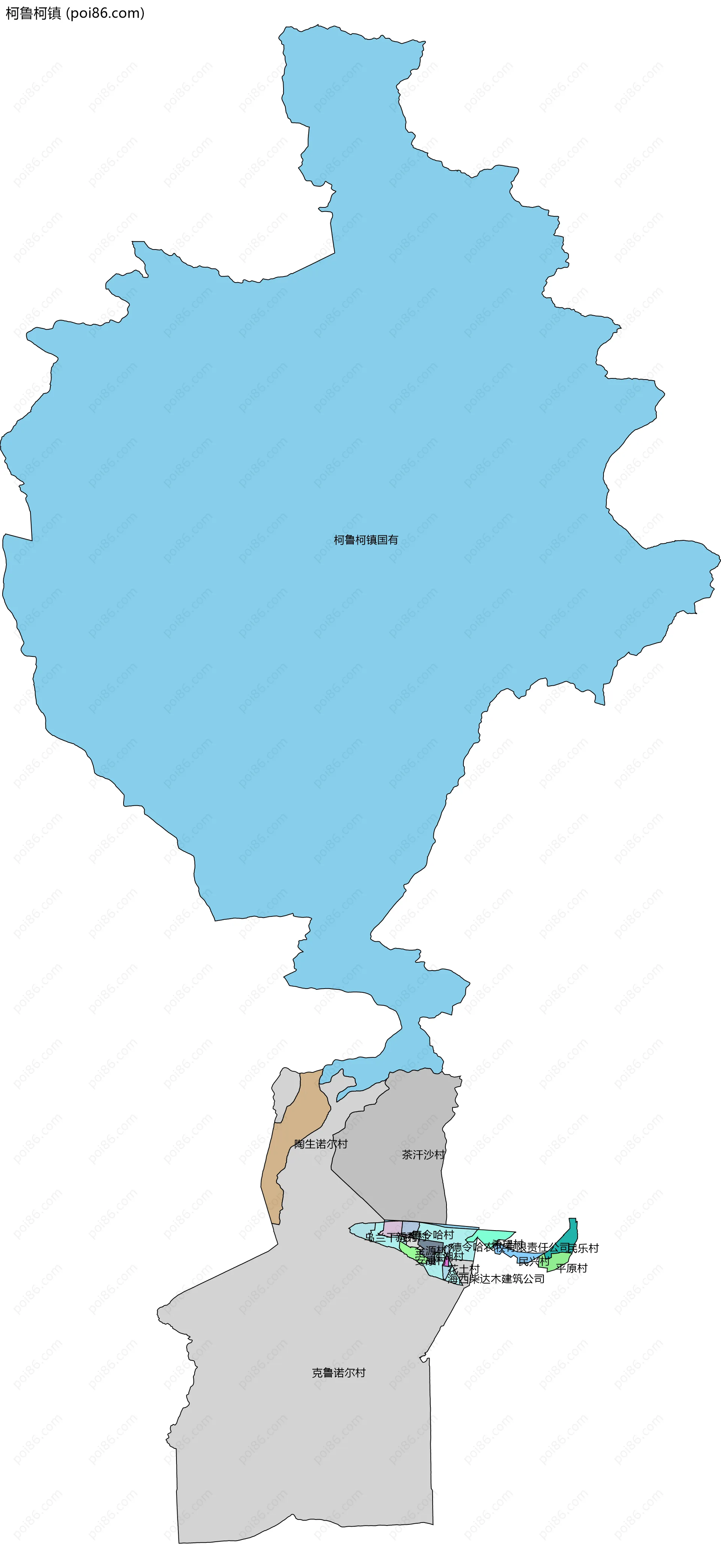 柯鲁柯镇边界地图(五级行政区划)