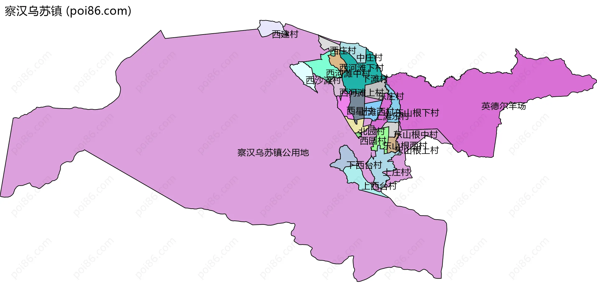 察汉乌苏镇边界地图(五级行政区划)