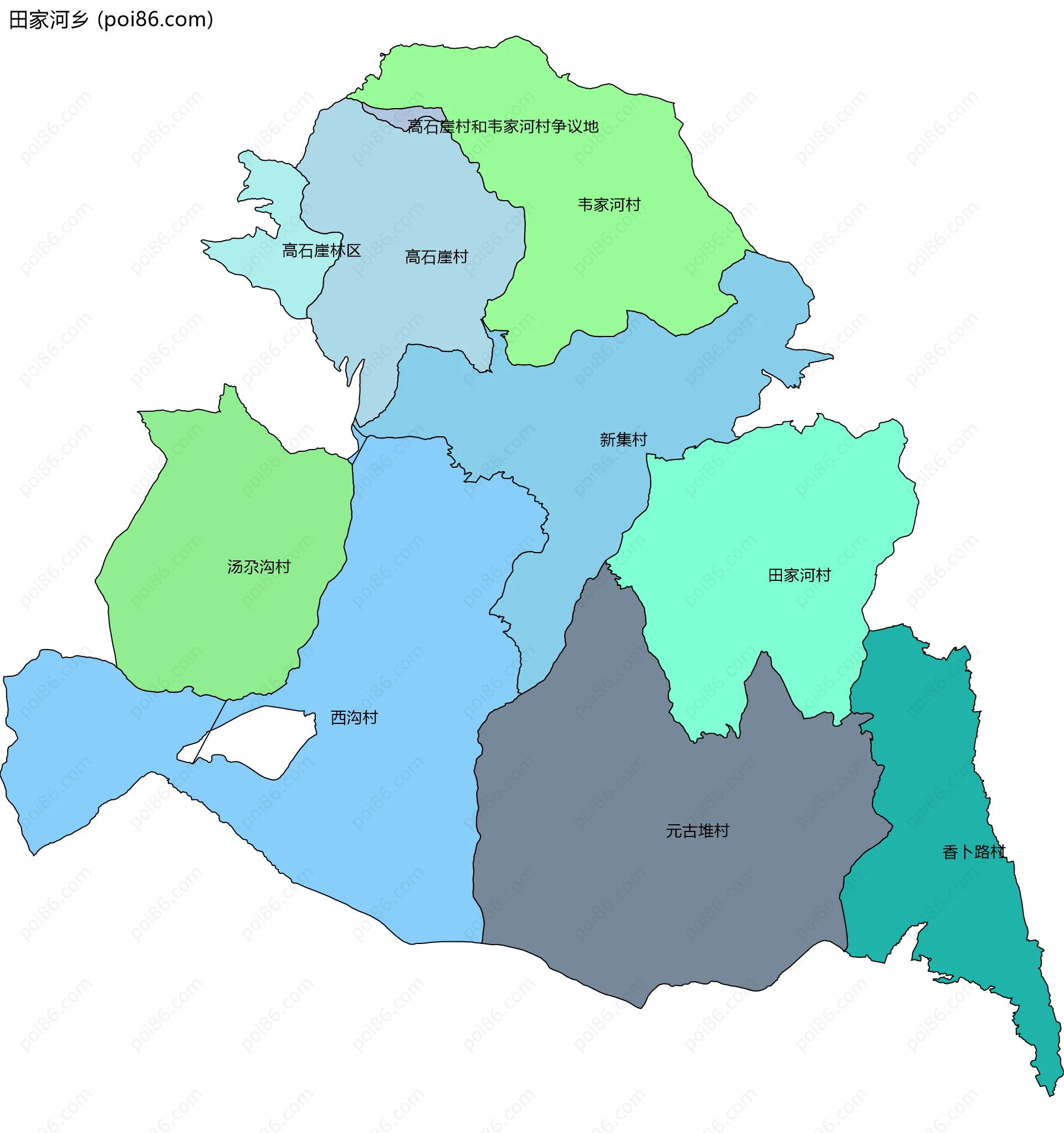 田家河乡边界地图(五级行政区划)