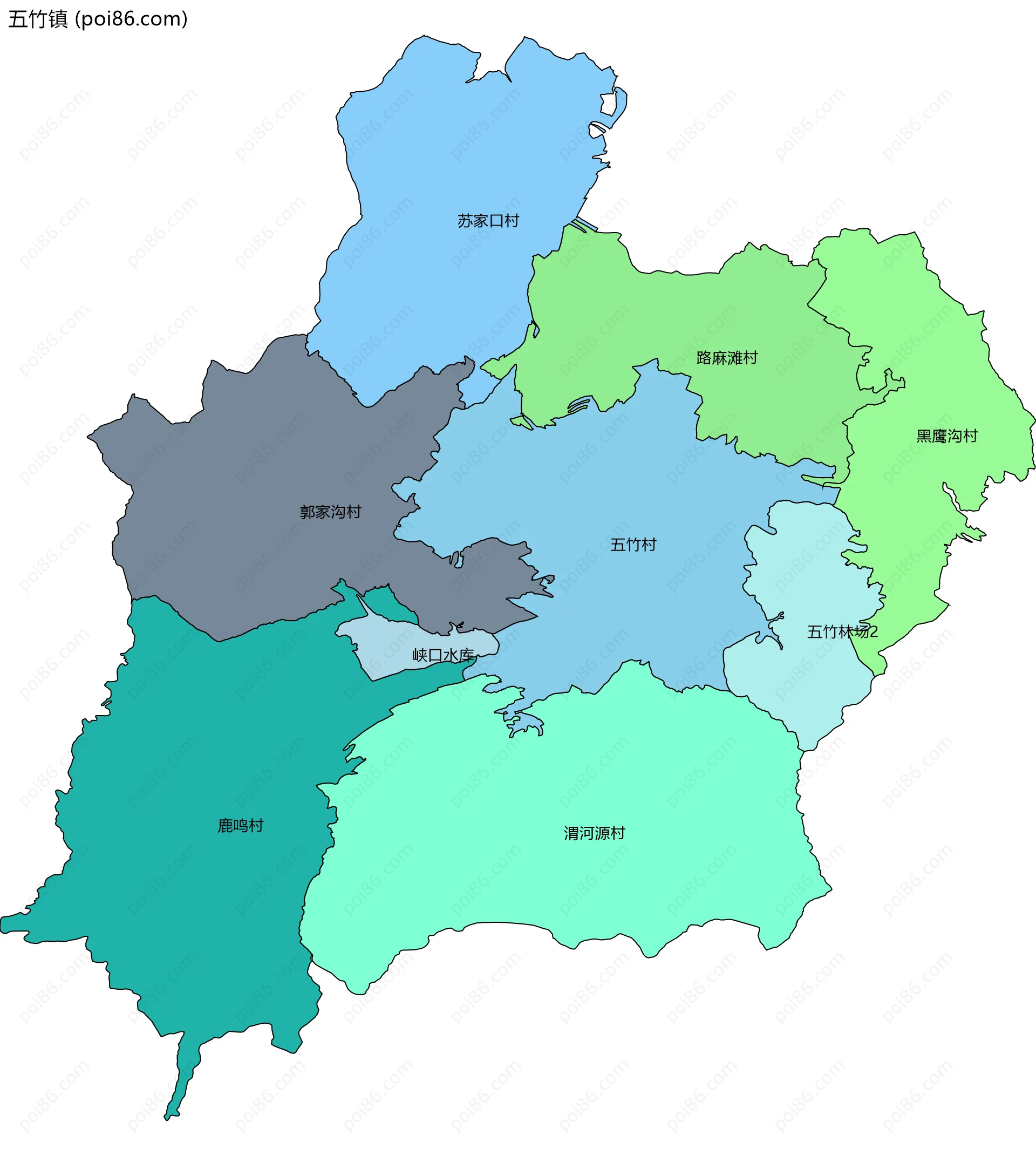 五竹镇边界地图(五级行政区划)
