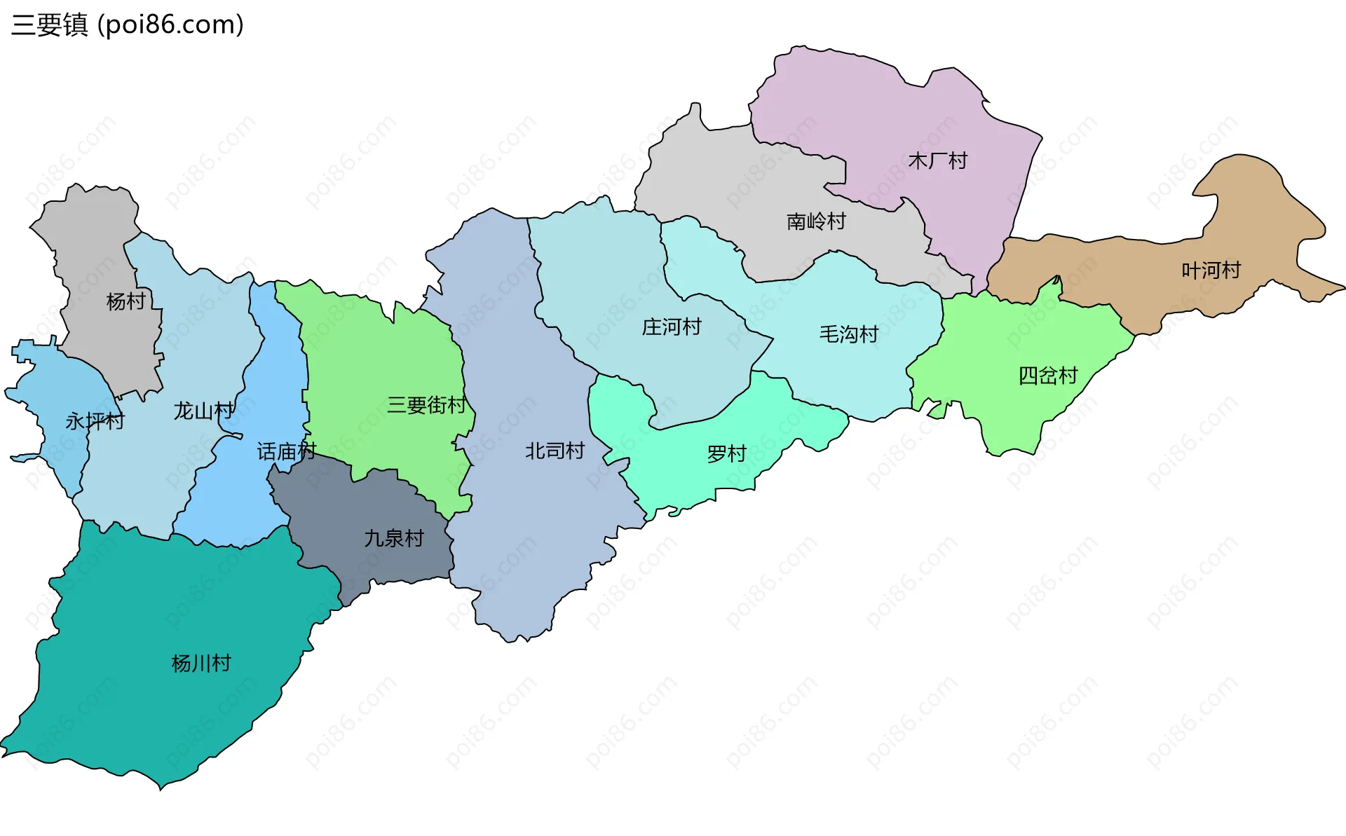 三要镇边界地图(五级行政区划)