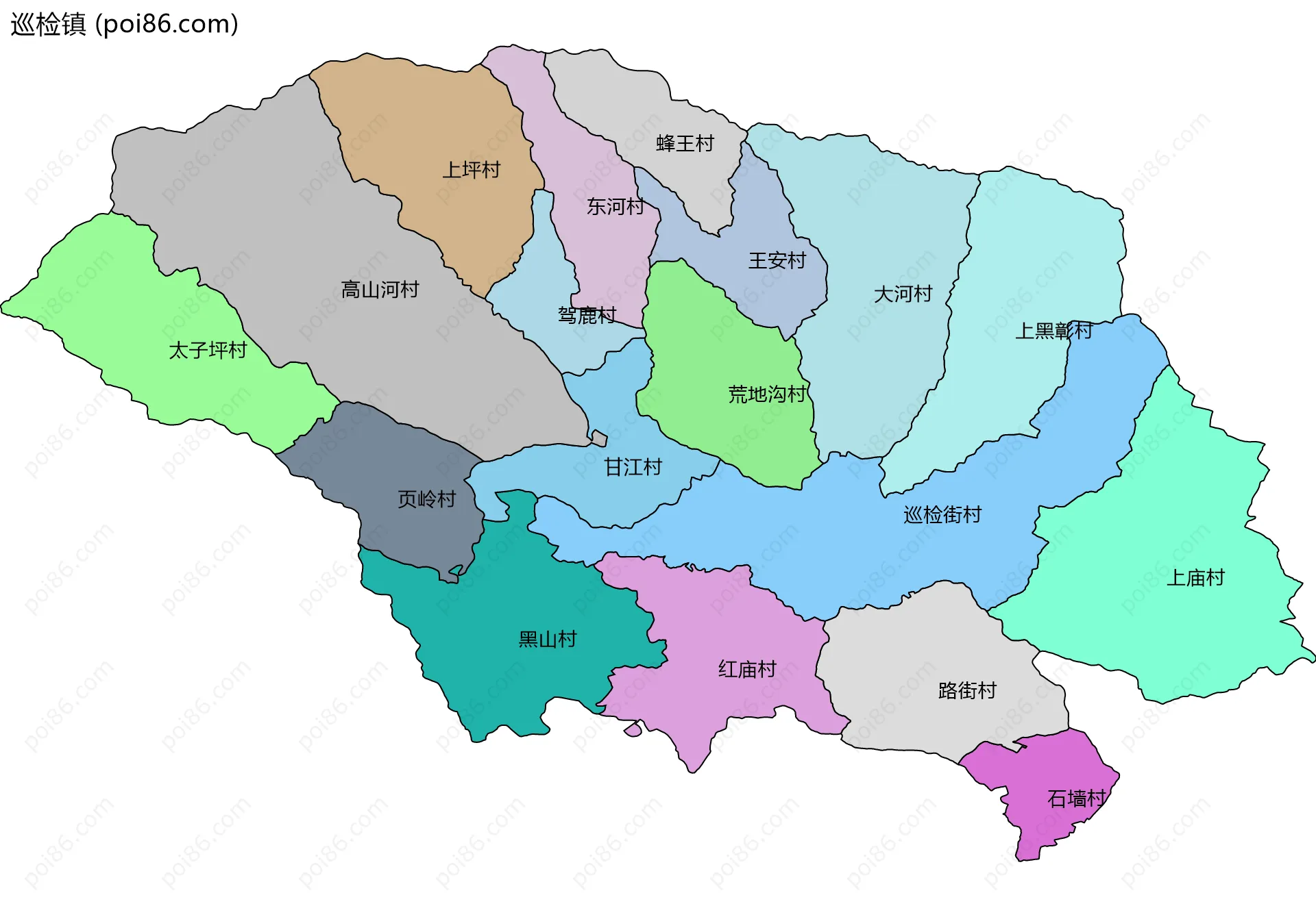 巡检镇边界地图(五级行政区划)