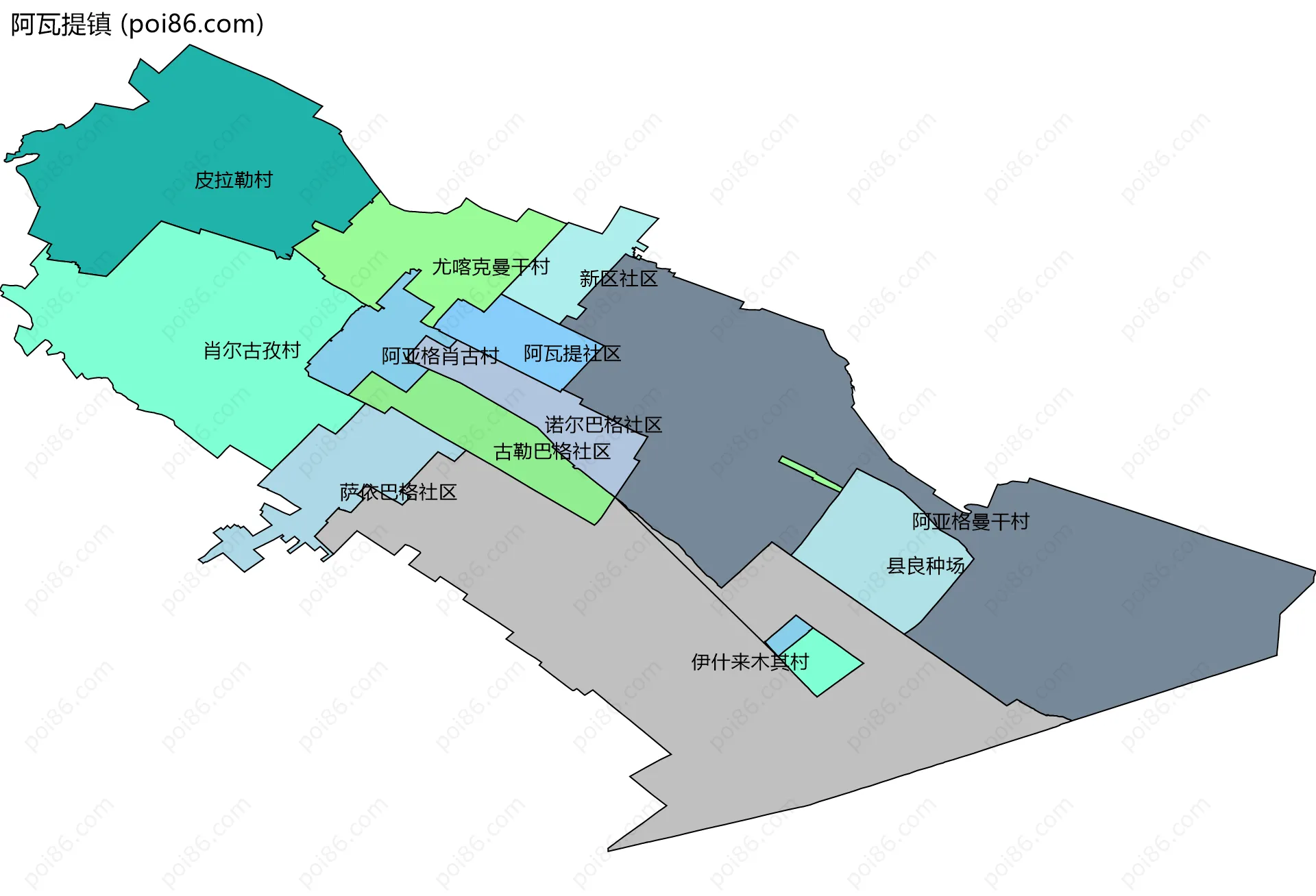 阿瓦提镇边界地图(五级行政区划)
