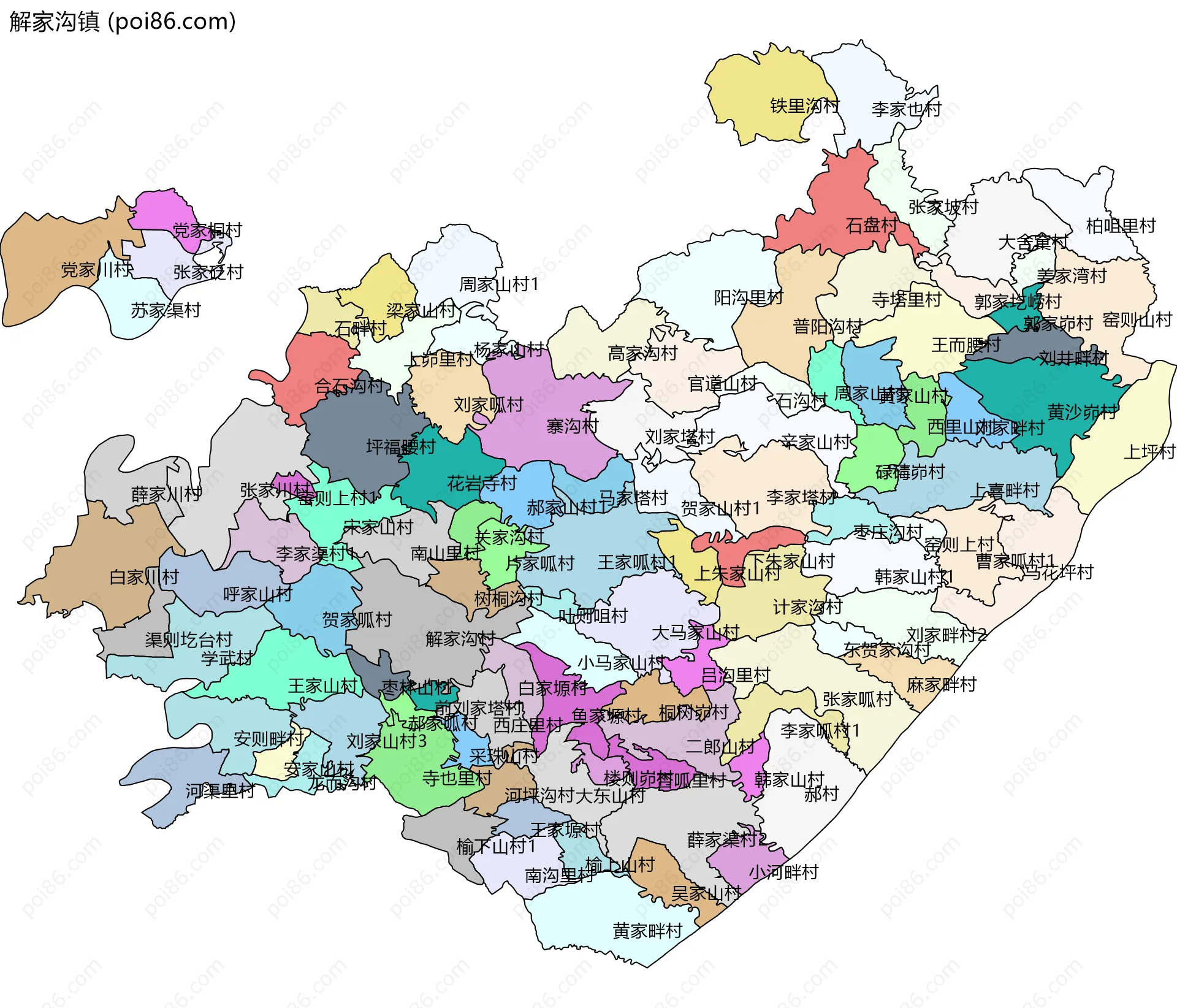解家沟镇边界地图(五级行政区划)
