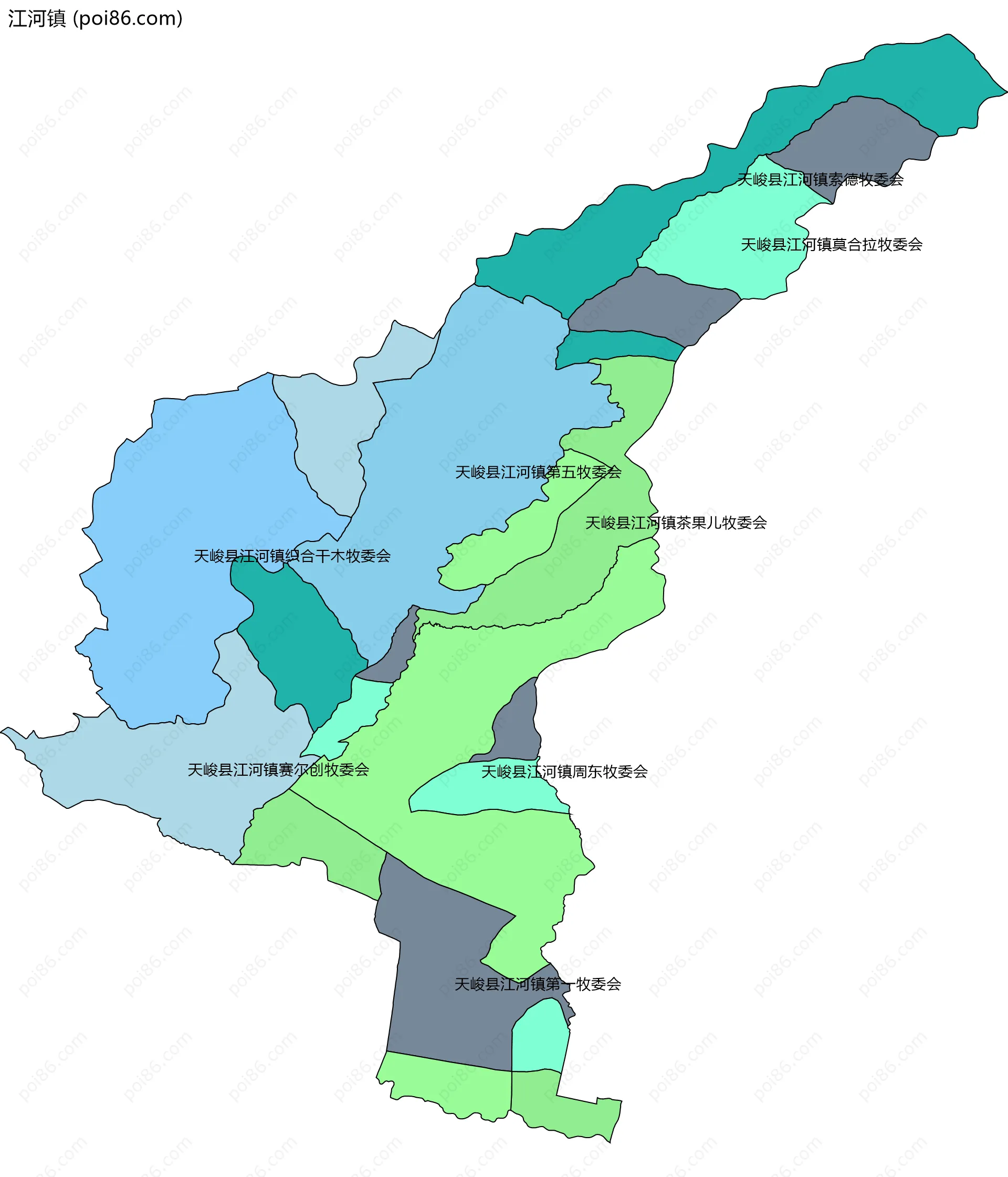 江河镇边界地图(五级行政区划)