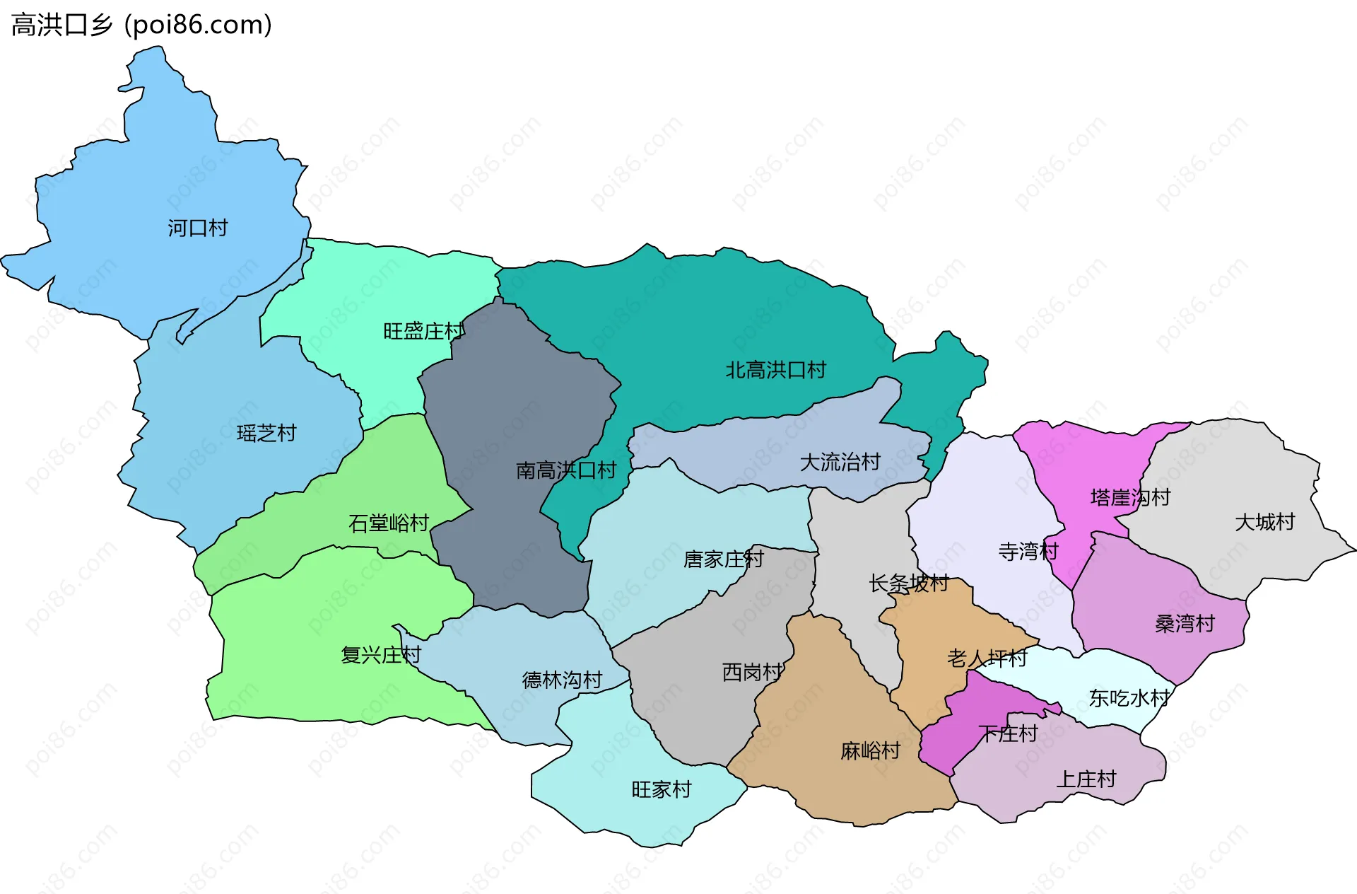 高洪口乡边界地图(五级行政区划)
