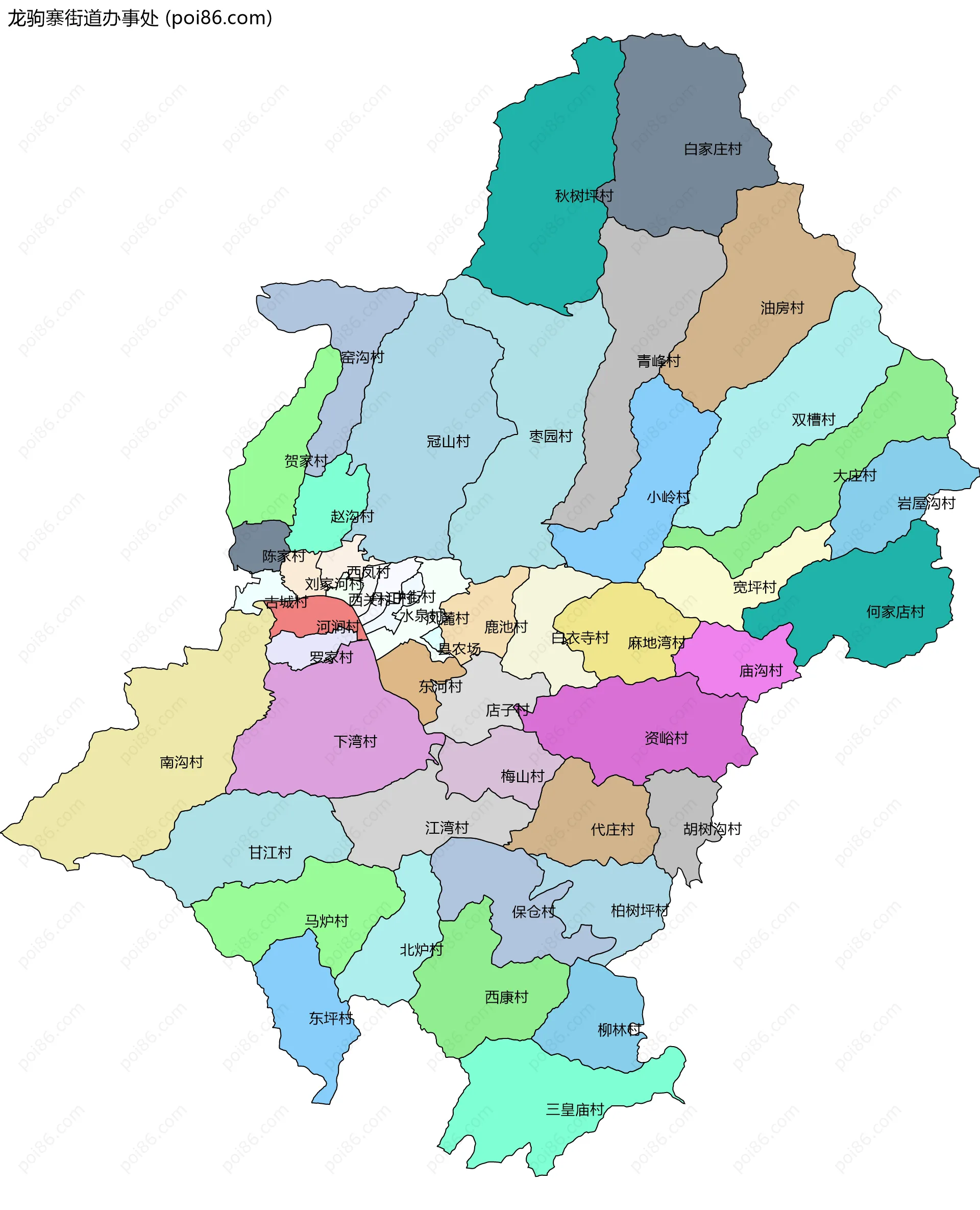 龙驹寨街道办事处边界地图(五级行政区划)