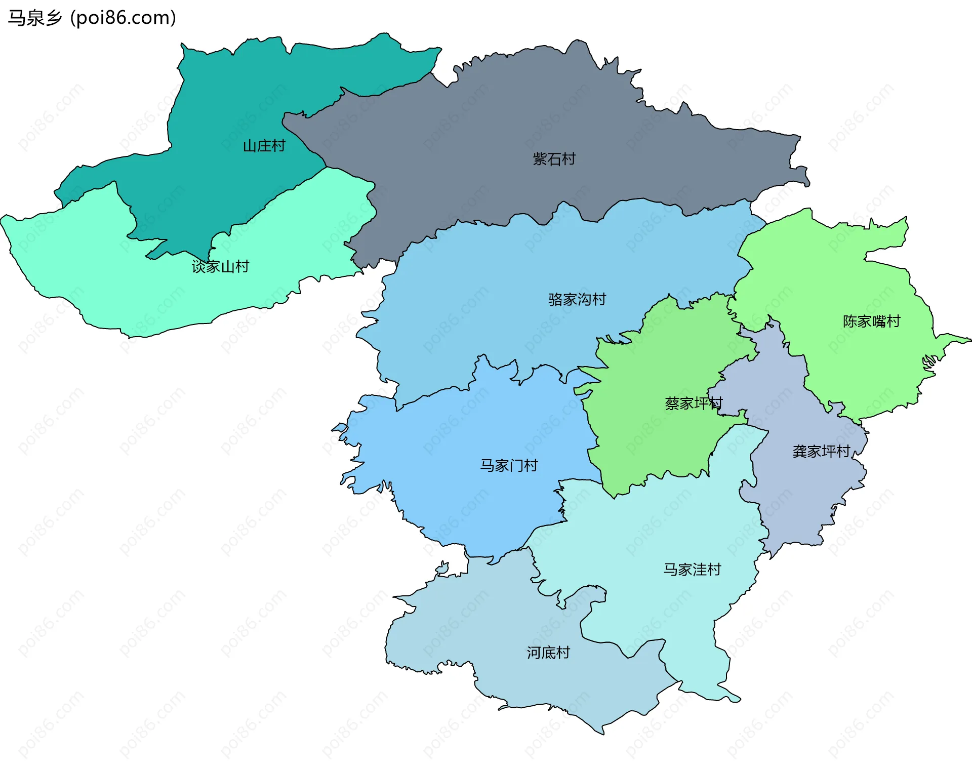 马泉乡边界地图(五级行政区划)