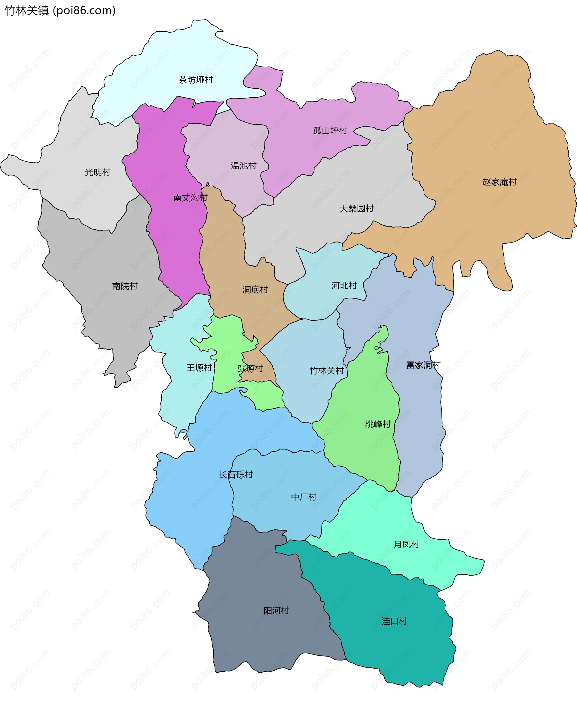 竹林关镇边界地图(五级行政区划)