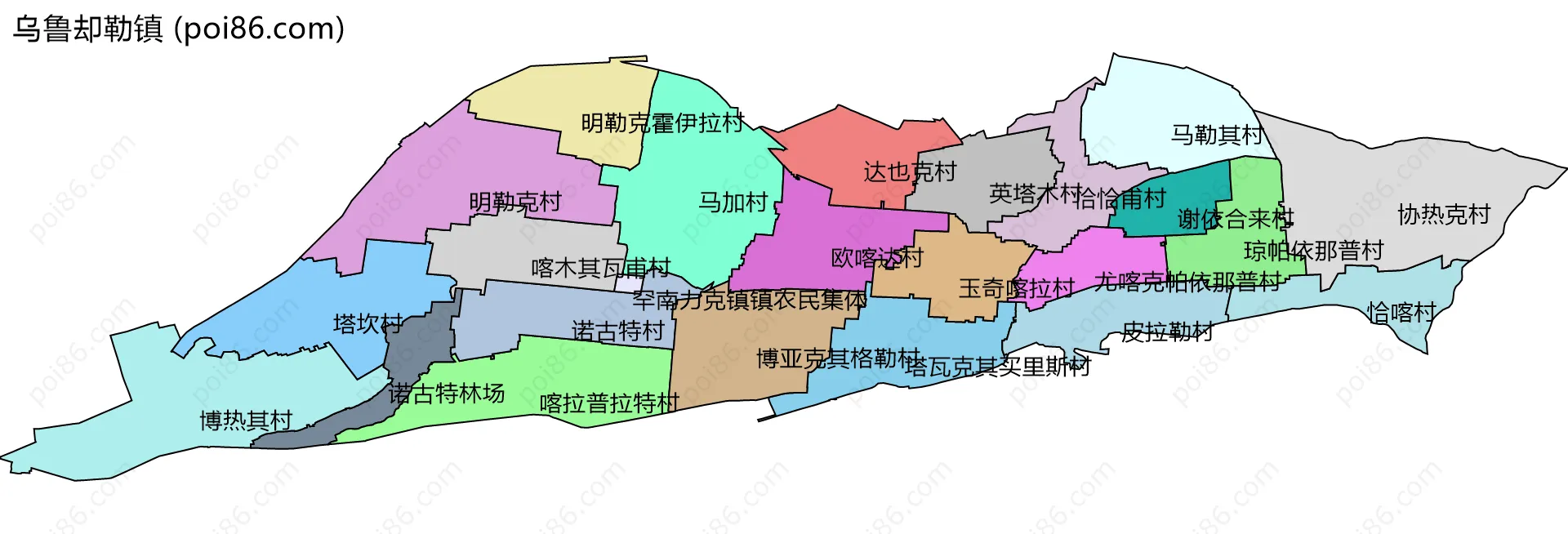乌鲁却勒镇边界地图(五级行政区划)