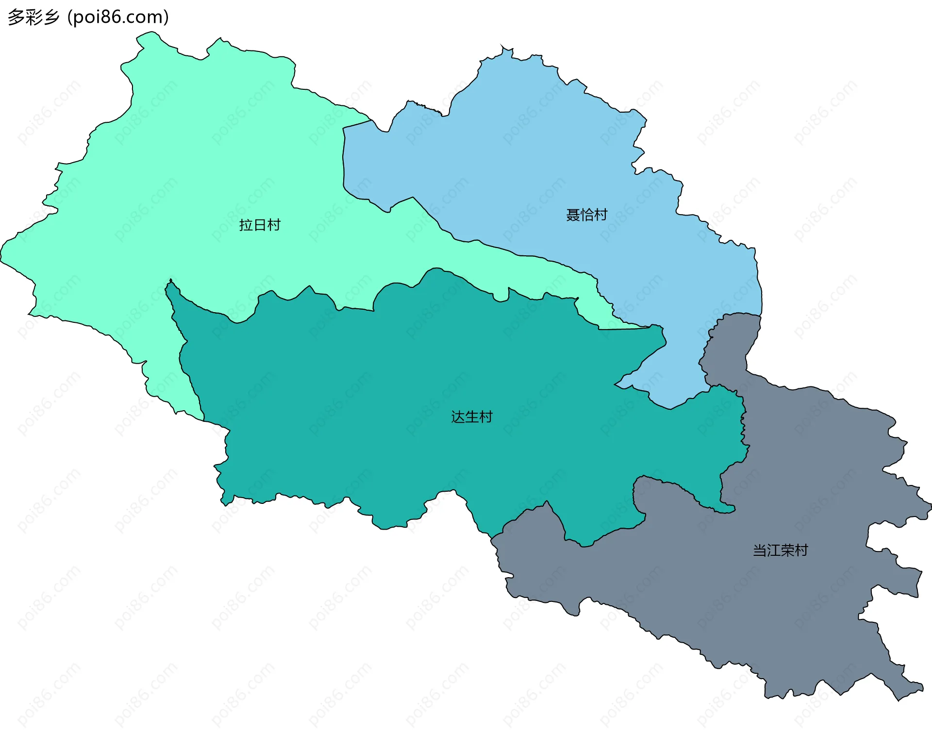 多彩乡边界地图(五级行政区划)