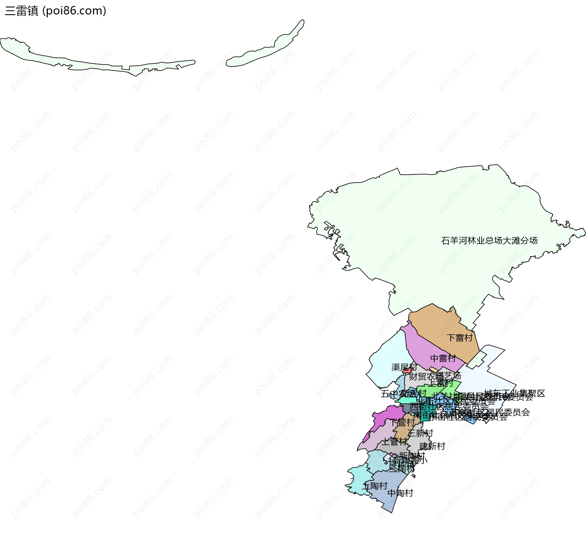 三雷镇边界地图(五级行政区划)