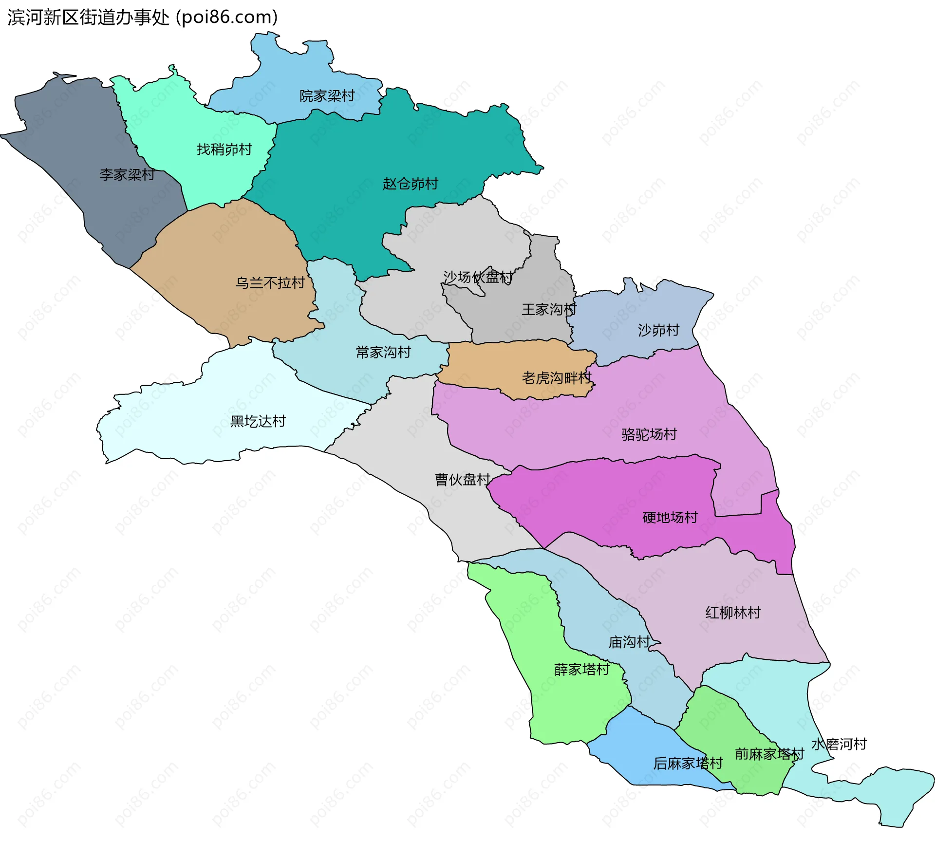 滨河新区街道办事处边界地图(五级行政区划)