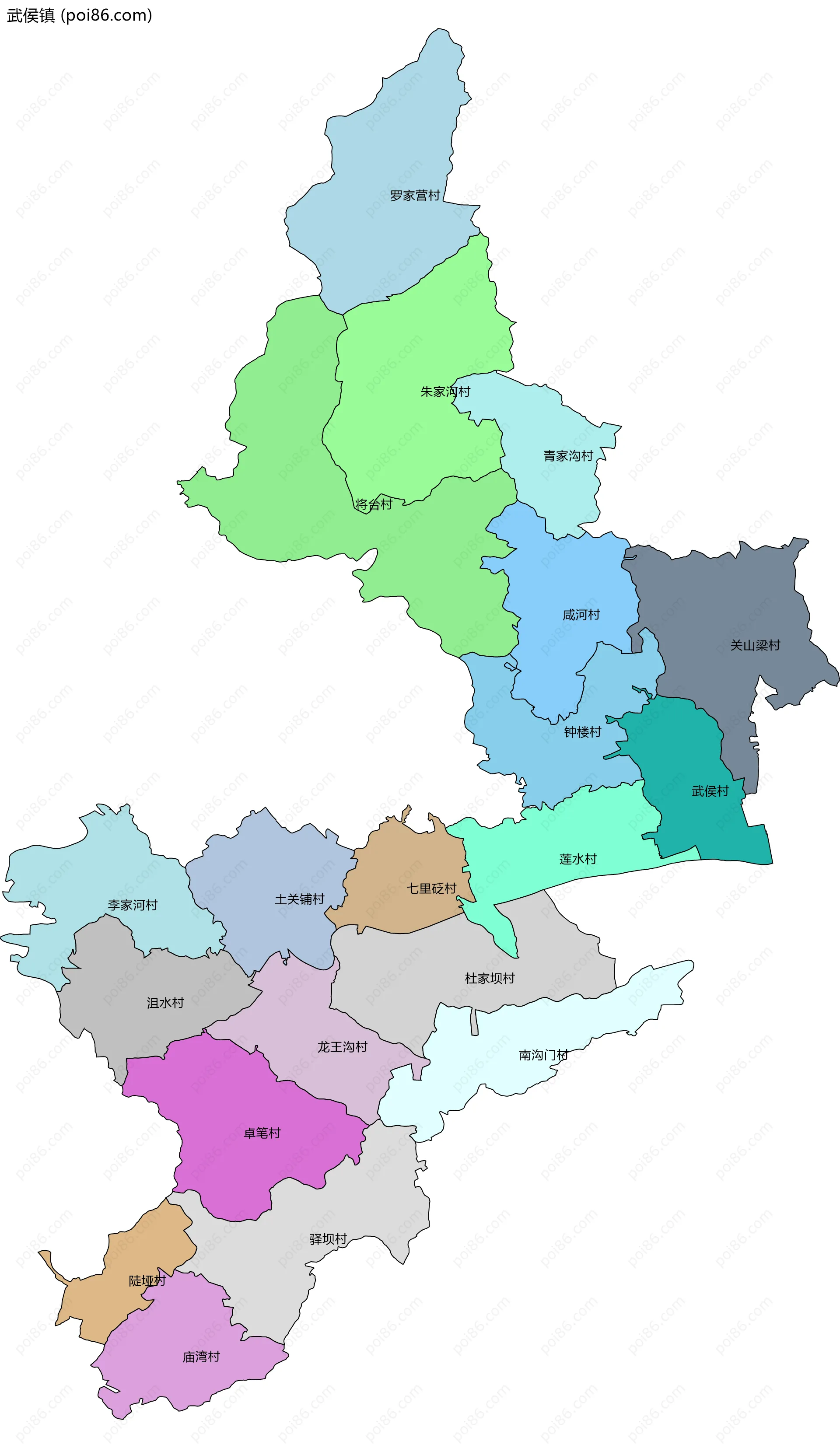武侯镇边界地图(五级行政区划)