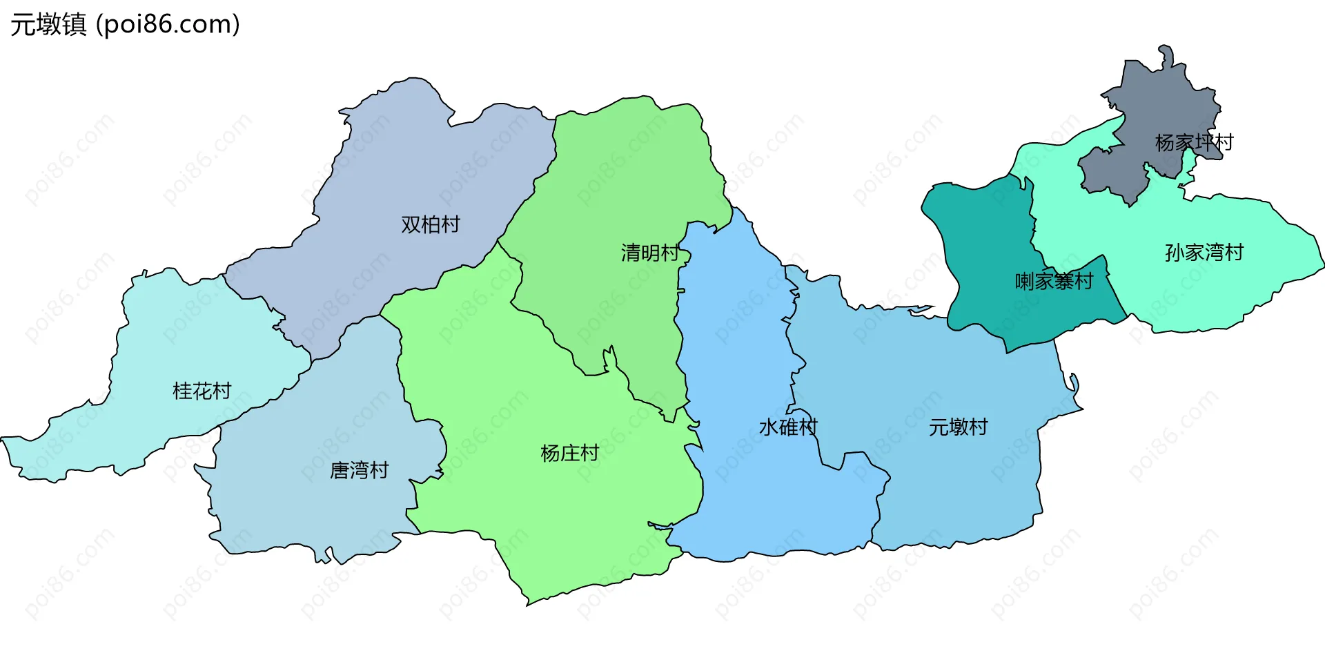 元墩镇边界地图(五级行政区划)