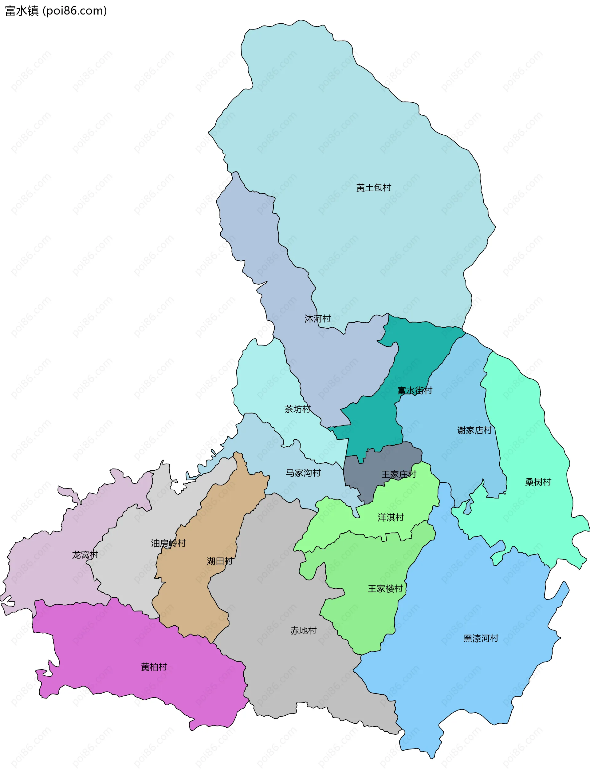 富水镇边界地图(五级行政区划)