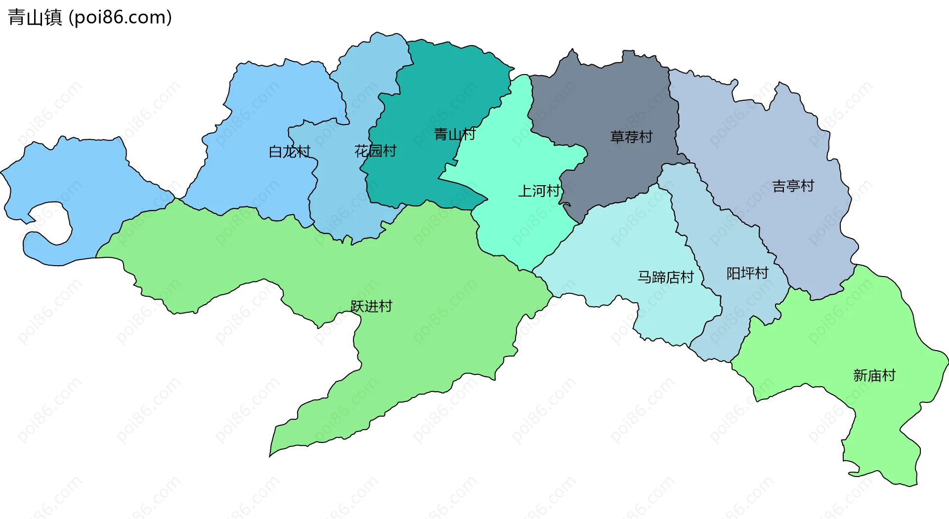青山镇边界地图(五级行政区划)