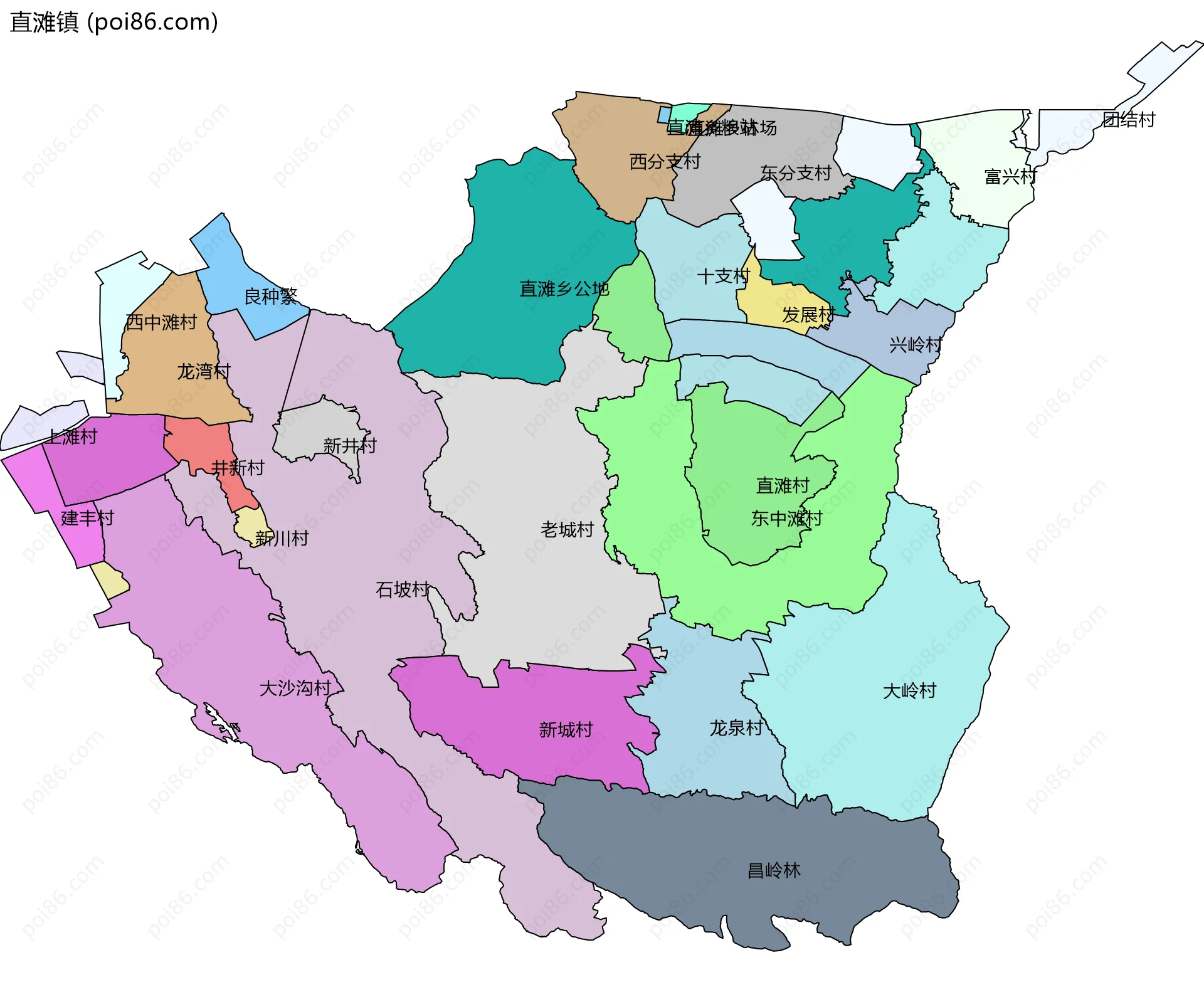 直滩镇边界地图(五级行政区划)